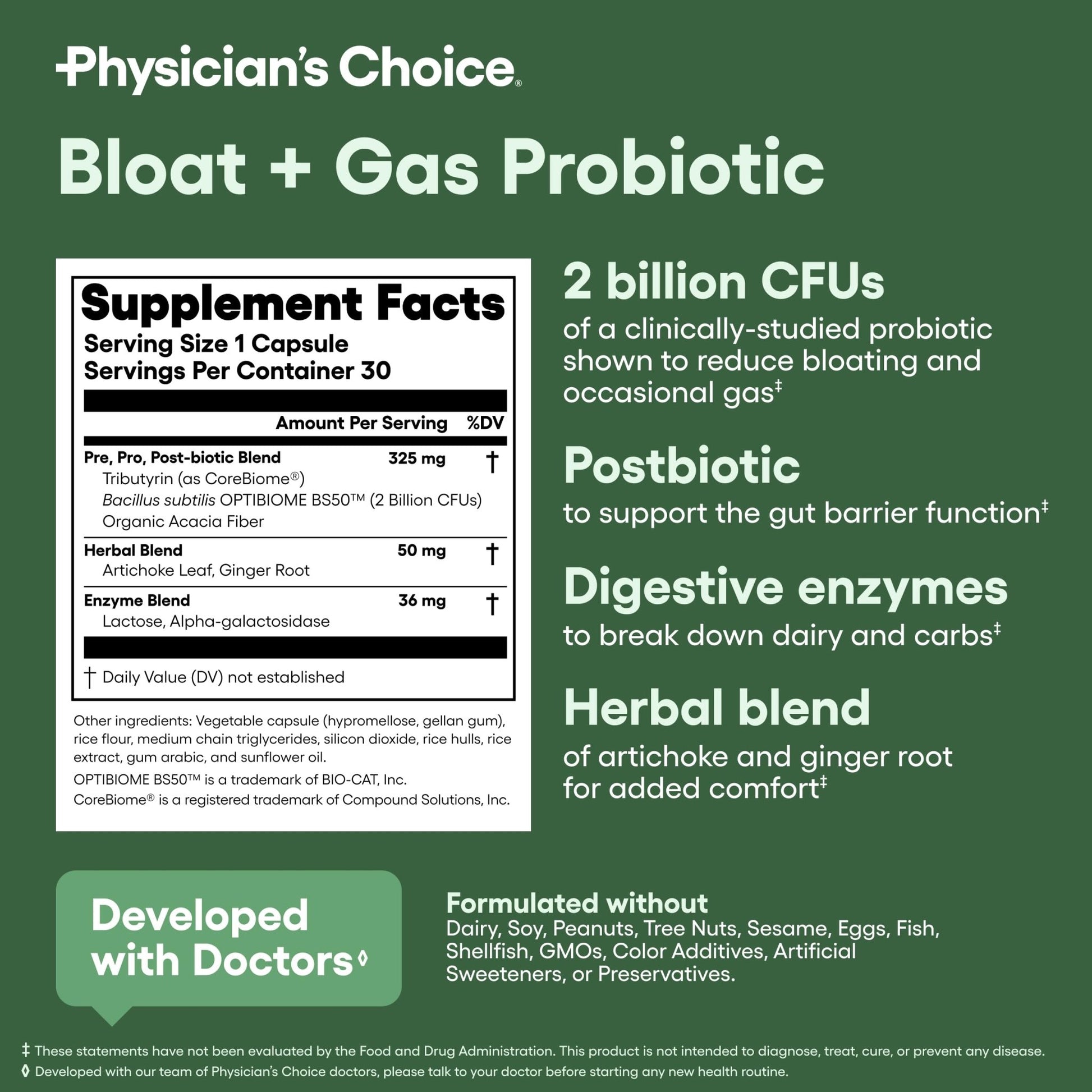 Physician's CHOICE Bloat & Gas Probiotic 5-in-1 Proactive Support + Daily Relief - Digestion & Gut Health- Herbals, Digestive Enzymes, Post & Prebiotics - OzHealthStandard