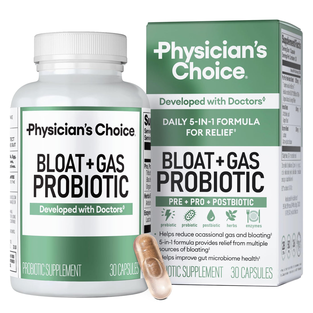 Physician's CHOICE Bloat & Gas Probiotic 5-in-1 Proactive Support + Daily Relief - Digestion & Gut Health- Herbals, Digestive Enzymes, Post & Prebiotics - OzHealthStandard