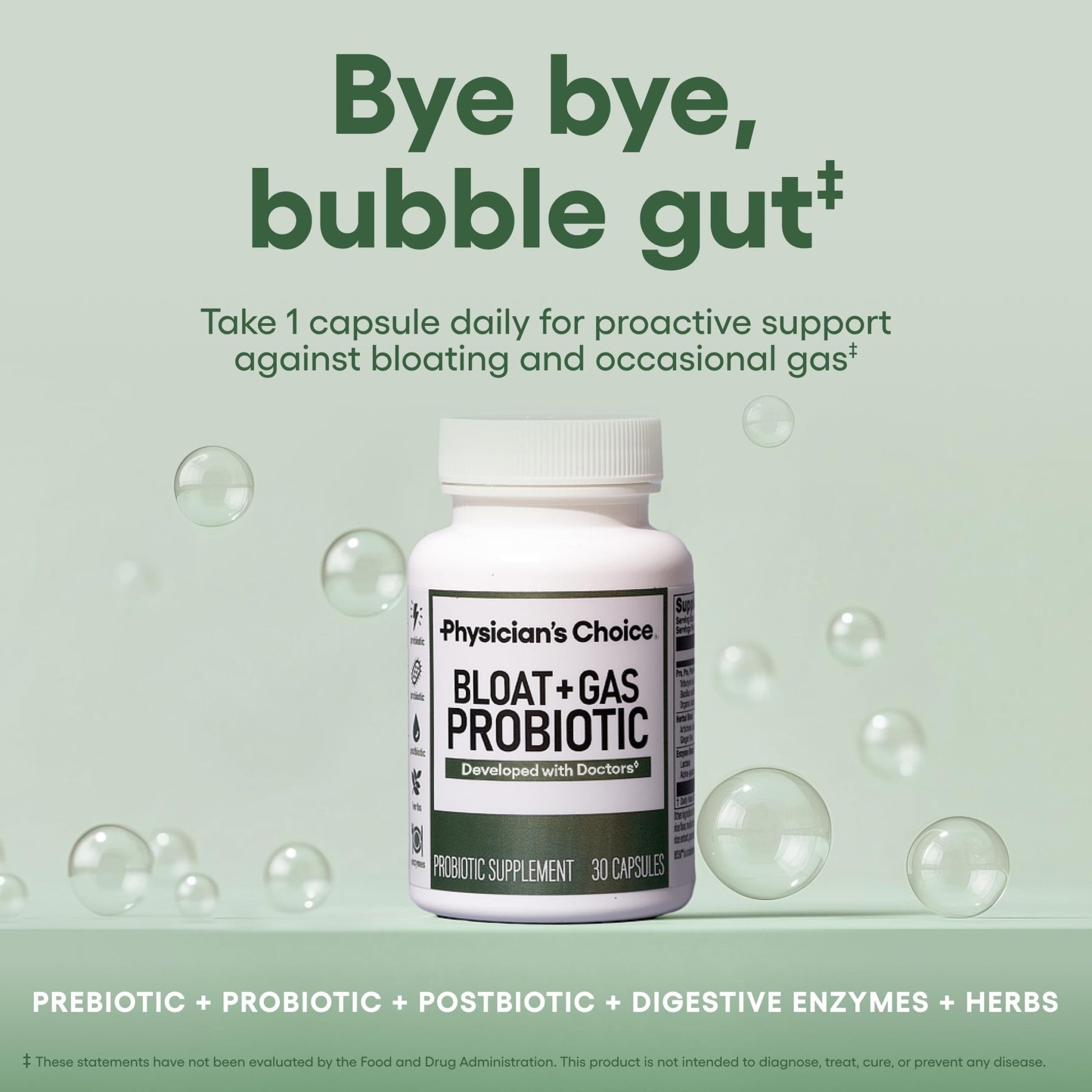Physician's CHOICE Bloat & Gas Probiotic 5-in-1 Proactive Support + Daily Relief - Digestion & Gut Health- Herbals, Digestive Enzymes, Post & Prebiotics - OzHealthStandard