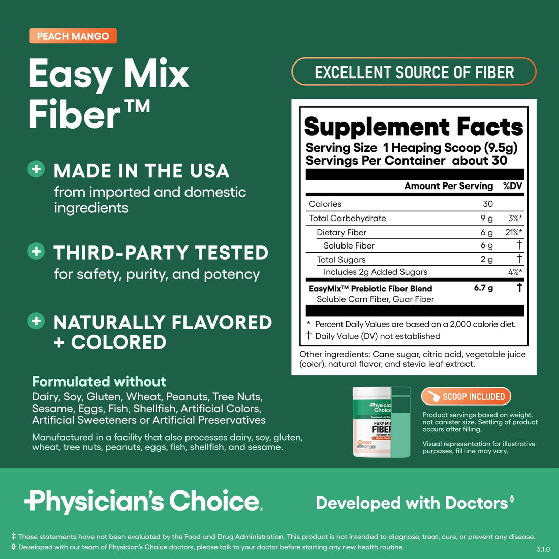 Physician's CHOICE Easy Mix Fiber for Digestive Health & Regularity - No Grit - Daily Prebiotic Soluble Fiber Powder Supplement - OzHealthStandard