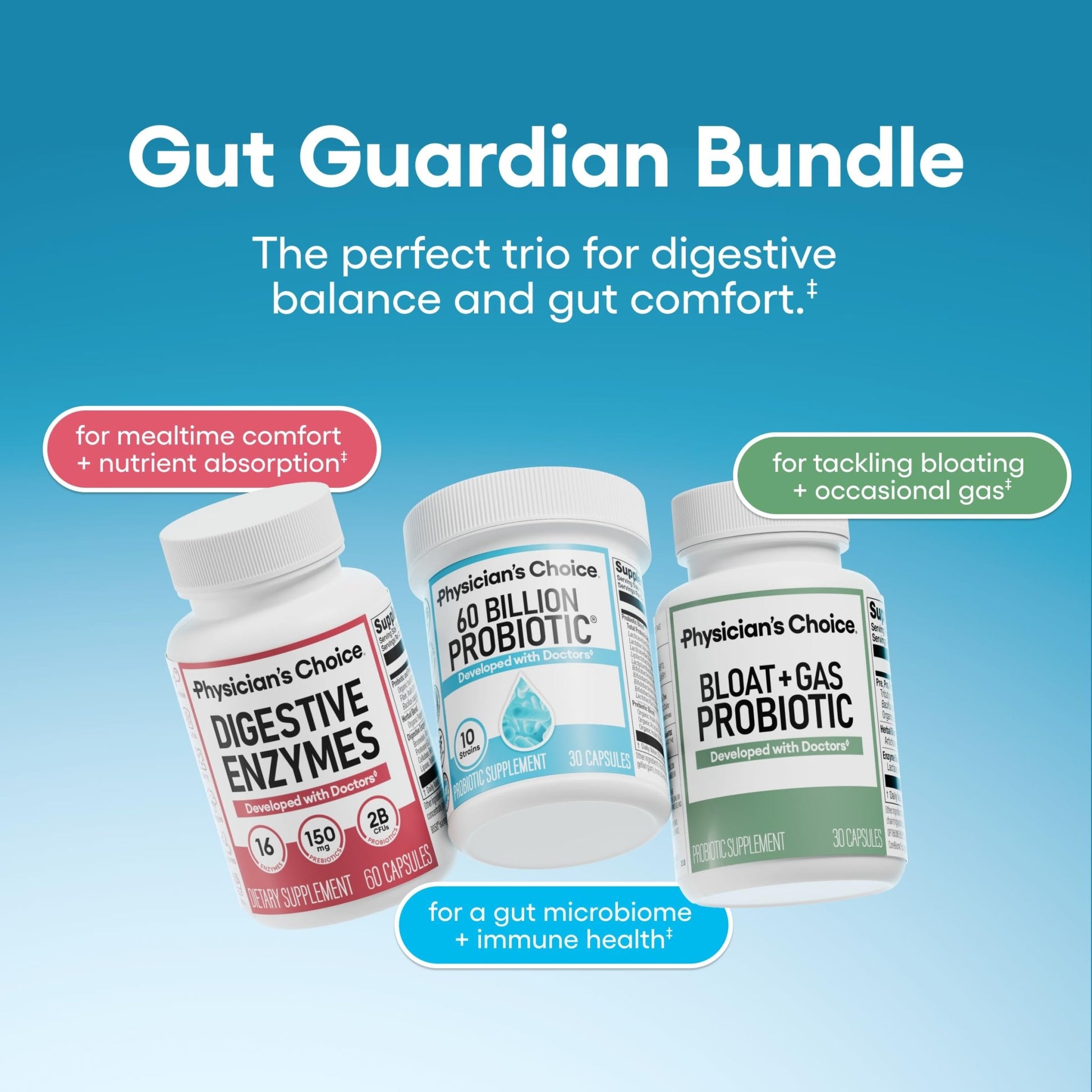 Physician's CHOICE Gut Guardian Bundle: Advanced Bloating & Digestion Support with 60 Billion Probiotic, Digestive Enzymes & Bloat + Gas Probiotic - Daily Gut Health Support for Women and Men - OzHealthStandard