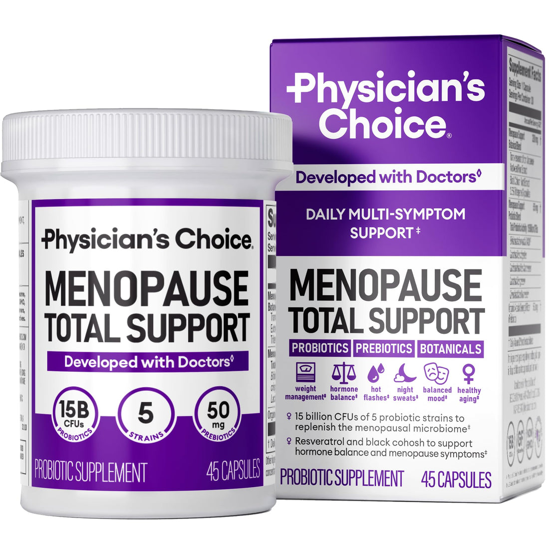 Physician's CHOICE Menopause Probiotic Supplement for Women - Supports Hormone Balance, Hot Flashes, Night Sweats, Weight Management, Bloating & Gut Health - with Black Cohosh, Resveratrol+ - 45ct - OzHealthStandard