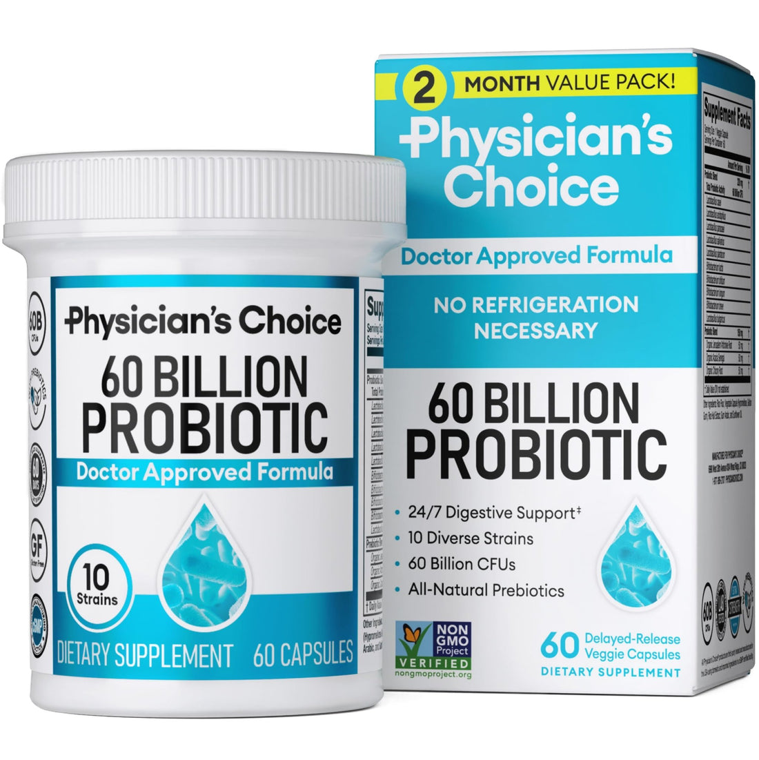 Physician's CHOICE Probiotics 60 Billion CFU - 10 Strains + Organic Prebiotics - Immune, Digestive & Gut Health - Supports Occasional Constipation, Diarrhea, Gas & Bloating - OzHealthStandard