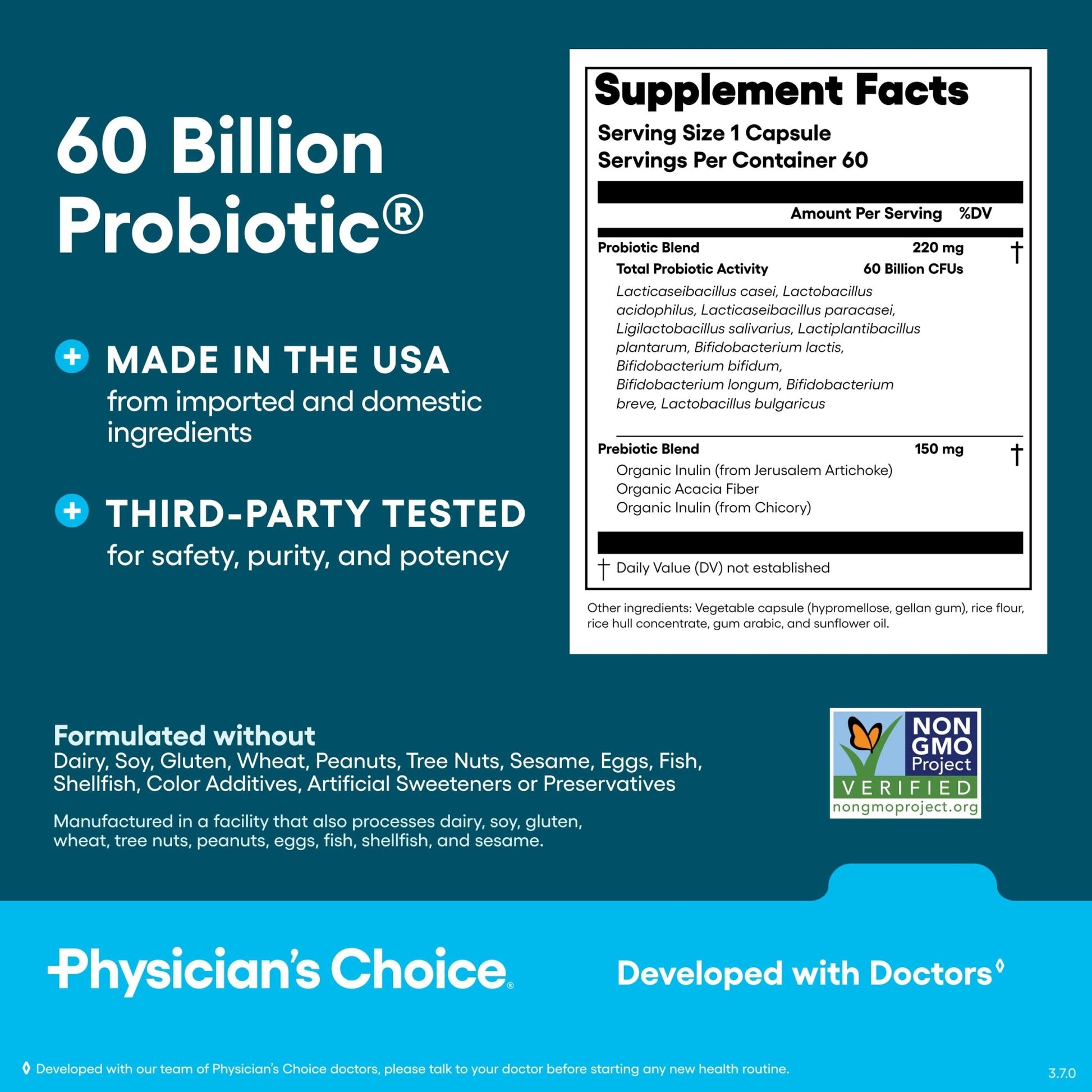 Physician's CHOICE Probiotics 60 Billion CFU - 10 Strains + Organic Prebiotics - Immune, Digestive & Gut Health - Supports Occasional Constipation, Diarrhea, Gas & Bloating - OzHealthStandard