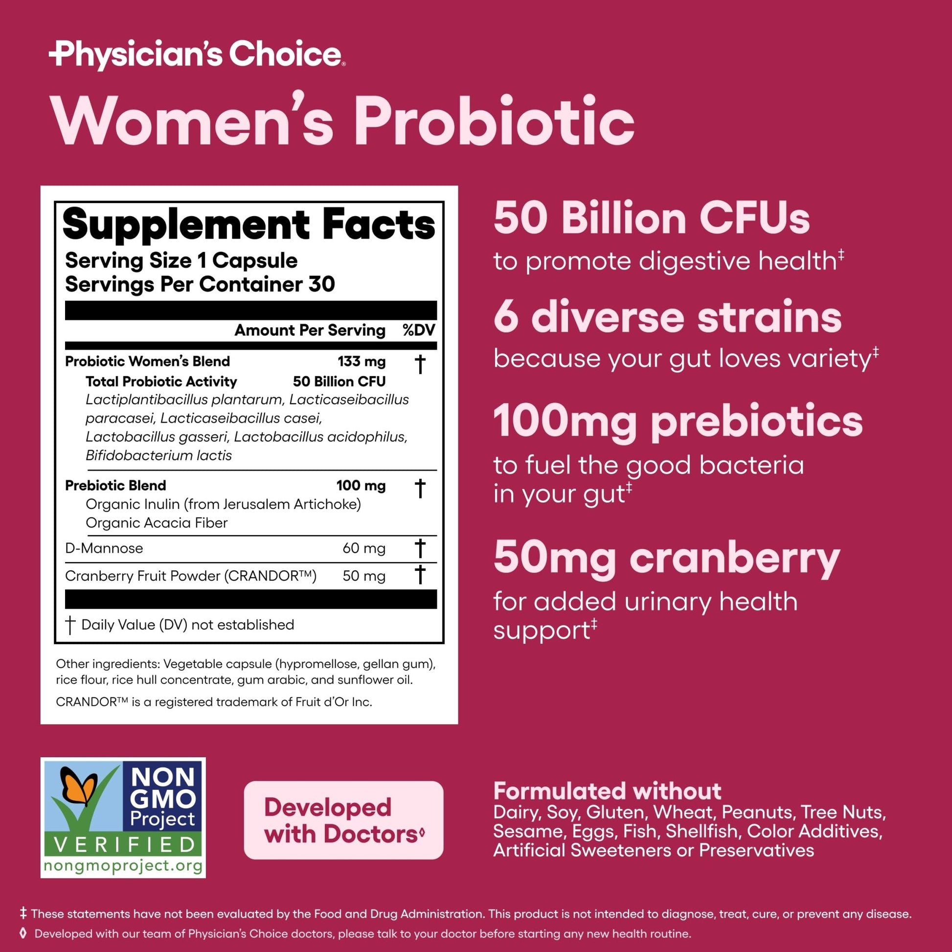 Physician's CHOICE Probiotics for Women - PH Balance, Digestive, UT, & Feminine Health - 50 Billion CFU - 6 Unique Strains for Her - Organic Prebiotics - OzHealthStandard
