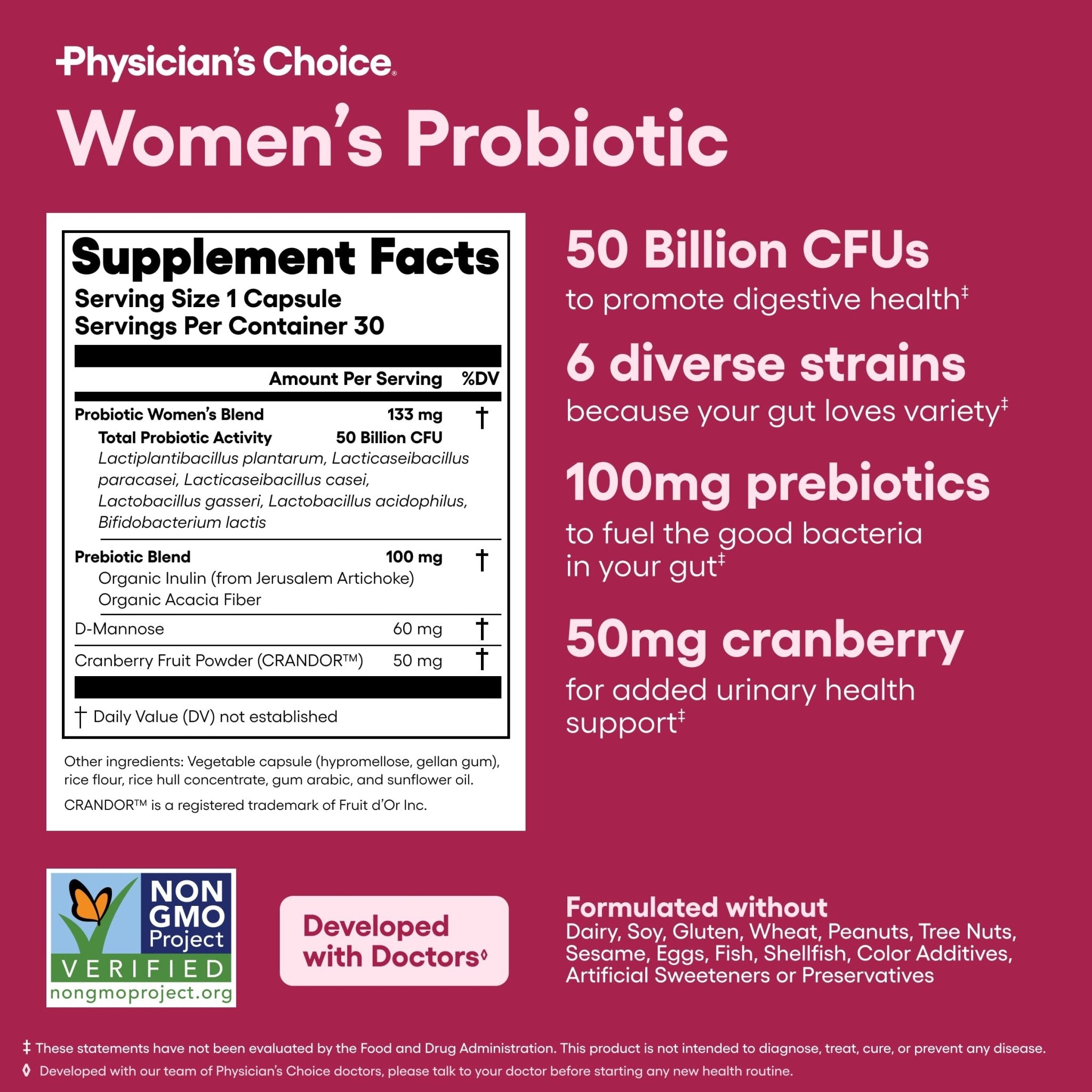 Physician's CHOICE Probiotics for Women - PH Balance, Digestive, UT, & Feminine Health - 50 Billion CFU - 6 Unique Strains for Her - Organic Prebiotics - OzHealthStandard