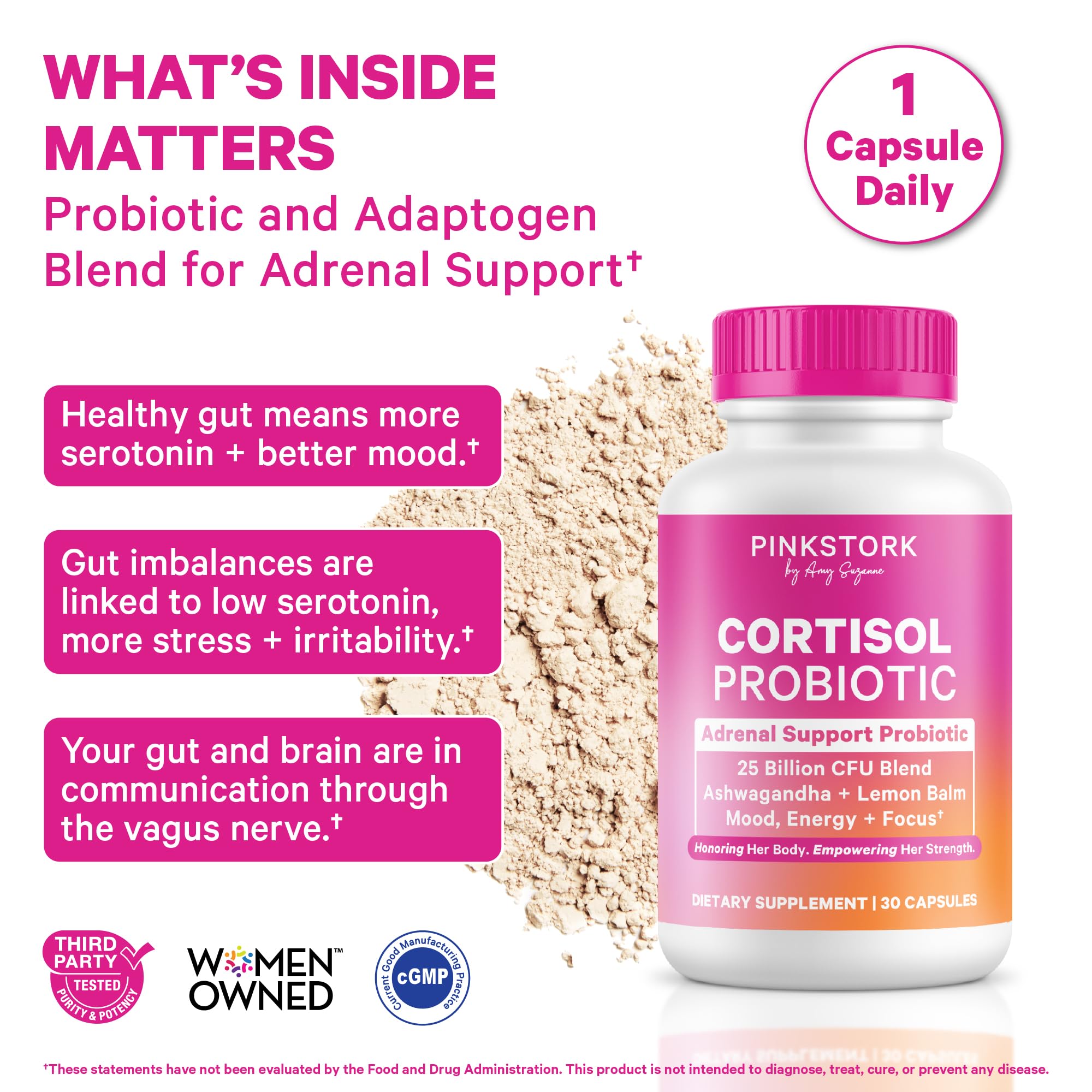 Pink Stork Cortisol Probiotic for Women – Mood and Adrenal Support Supplement – Ashwagandha, Lemon Balm, Chamomile, 25 Billion CFU – Gut Health, Energy, Focus – Lower Cortisol – 30 Capsules - OzHealthStandard