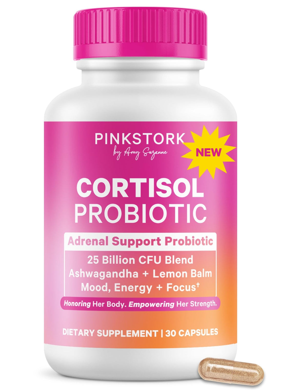 Pink Stork Cortisol Probiotic for Women – Mood and Adrenal Support Supplement – Ashwagandha, Lemon Balm, Chamomile, 25 Billion CFU – Gut Health, Energy, Focus – Lower Cortisol – 30 Capsules - OzHealthStandard