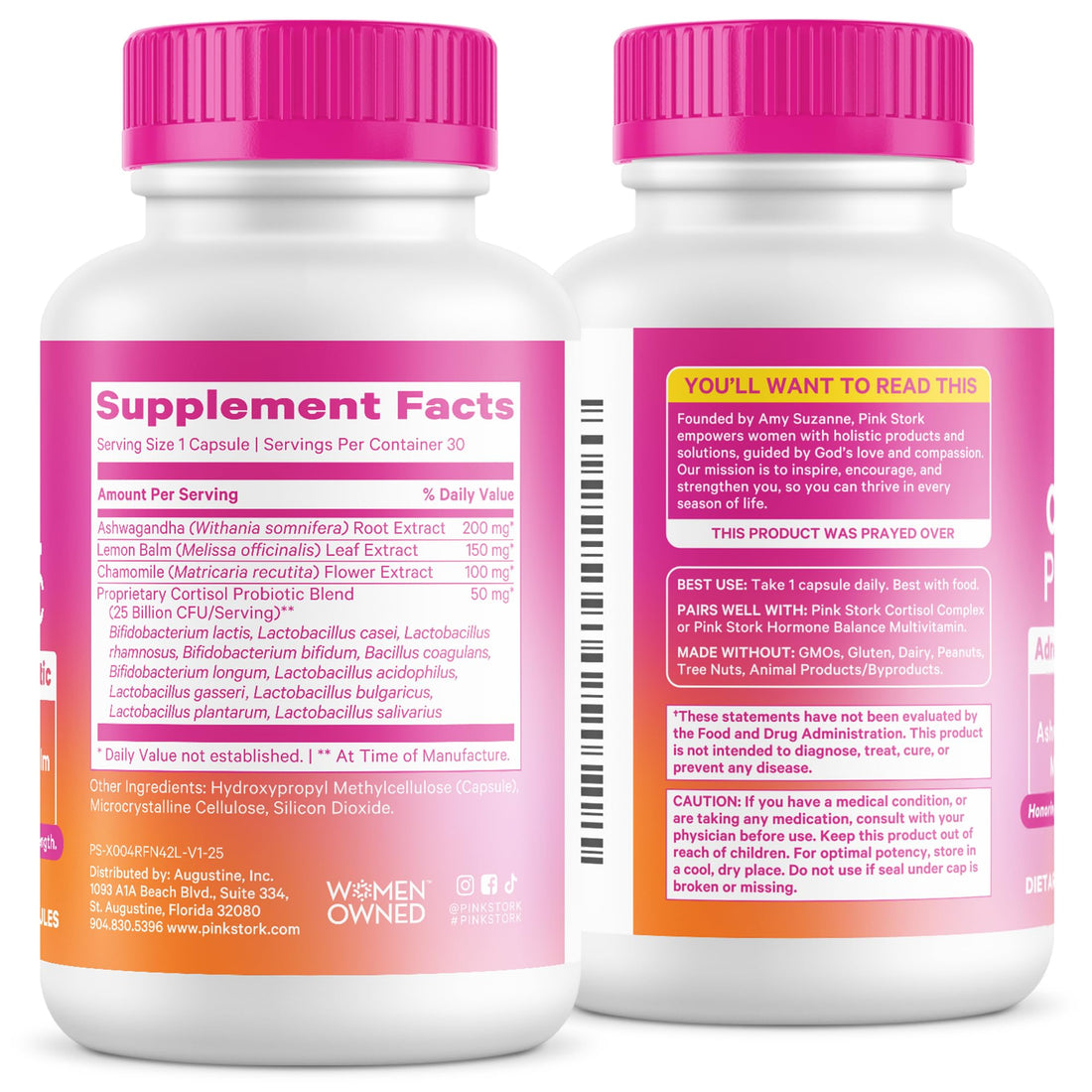 Pink Stork Cortisol Probiotic for Women – Mood and Adrenal Support Supplement – Ashwagandha, Lemon Balm, Chamomile, 25 Billion CFU – Gut Health, Energy, Focus – Lower Cortisol – 30 Capsules - OzHealthStandard