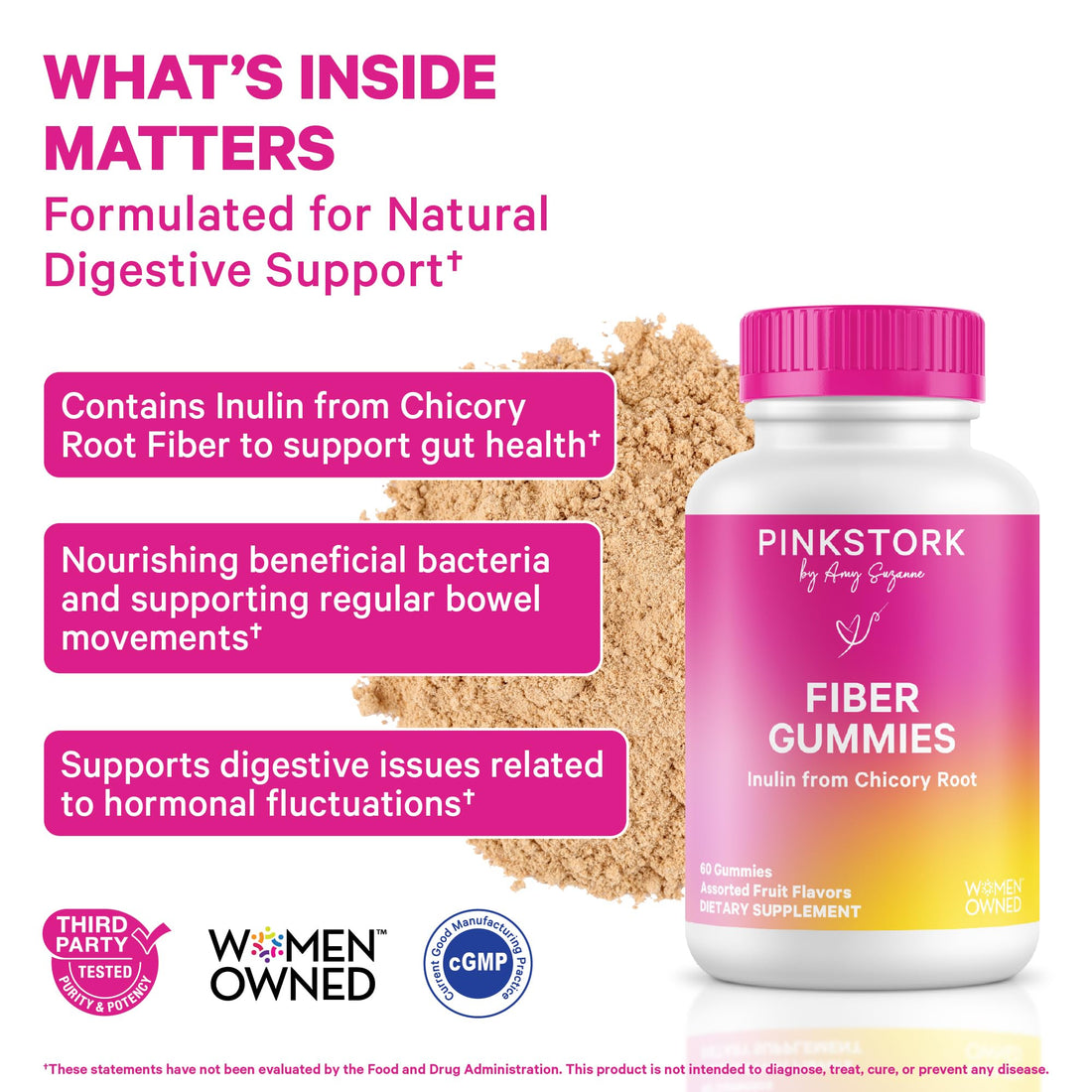 Pink Stork Prenatal Fiber Gummies for Women - 3g Prebiotic Inulin from Chicory Root - Natural Pregnancy & Postpartum Stool Softeners - OzHealthStandard