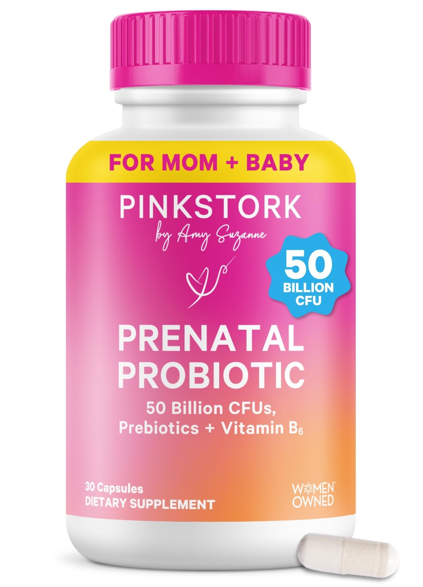 Pink Stork Prenatal Probiotic for Women with 50 Billion CFU | Vitamin B6 & Prebiotics | Pregnancy Probiotics for Morning Sickness | Digestive, Immune, & Gut Health | Vegan & Gluten-Free | 30 Capsules - OzHealthStandard