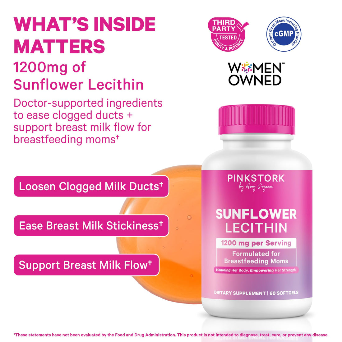 Pink Stork Sunflower Lecithin Supplement - 1200 mg for Clogged Milk Ducts - Breastfeeding Essentials for Postpartum Moms - OzHealthStandard