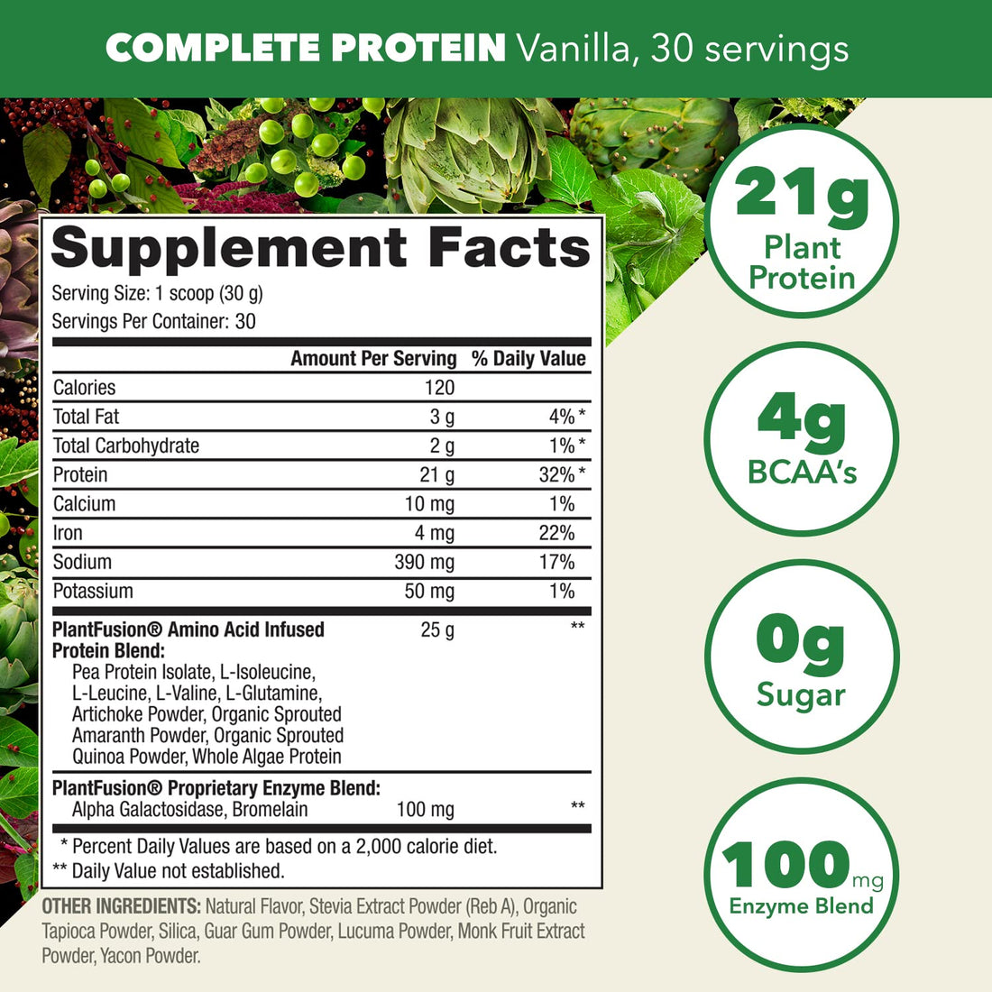 PlantFusion Complete Vegan Protein Powder - Plant Based Protein Powder With BCAAs, Digestive Enzymes and Pea Protein - Keto, Gluten Free, Soy Free, Non-Dairy, No Sugar, Non-GMO - Vanilla Bean 2 lb - OzHealthStandard