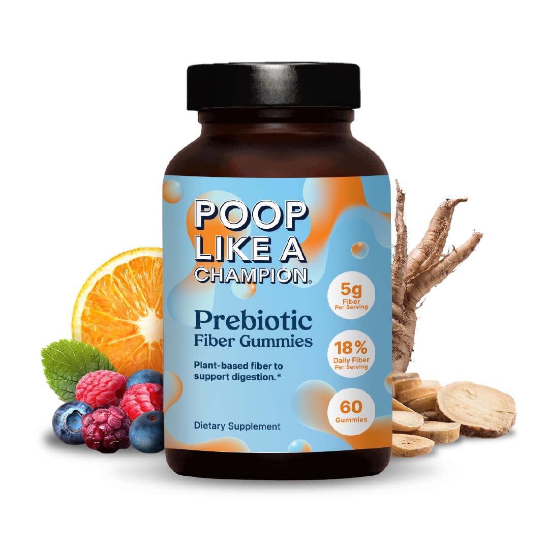 Poop Like a Champion Fiber Gummies – 5g Fiber per Serving, Non-GMO, Vegan, Digestive Support, 60 Pieces per Bottle - OzHealthStandard
