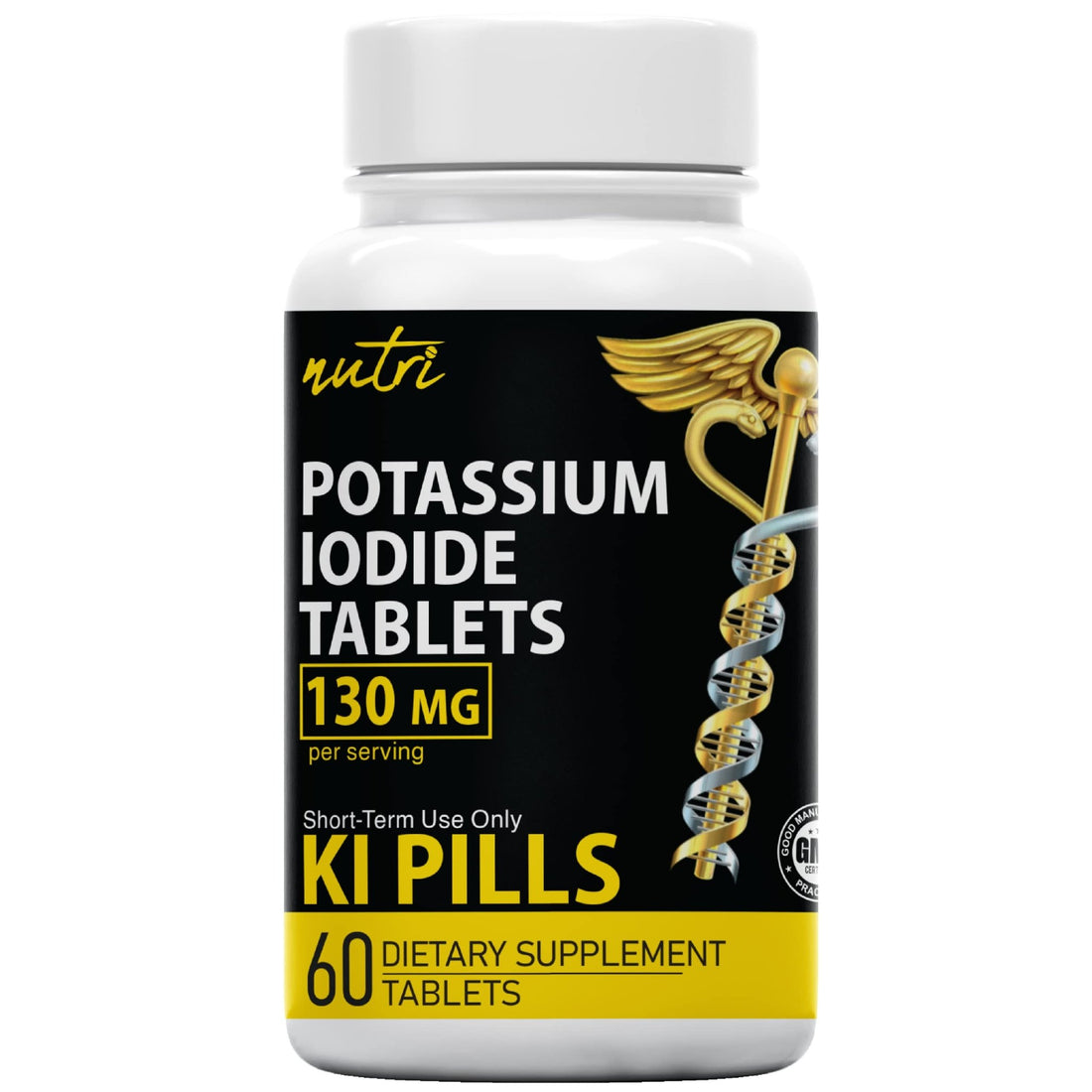 Potassium Iodide Tablets 130 mg - (60 Tablets) 10 Year Shelf-Life EXP 2034 to 2035 - Ki Pills - Yoduro de potasio - Nutri Supplements - 3rd Party Tested - OzHealthStandard