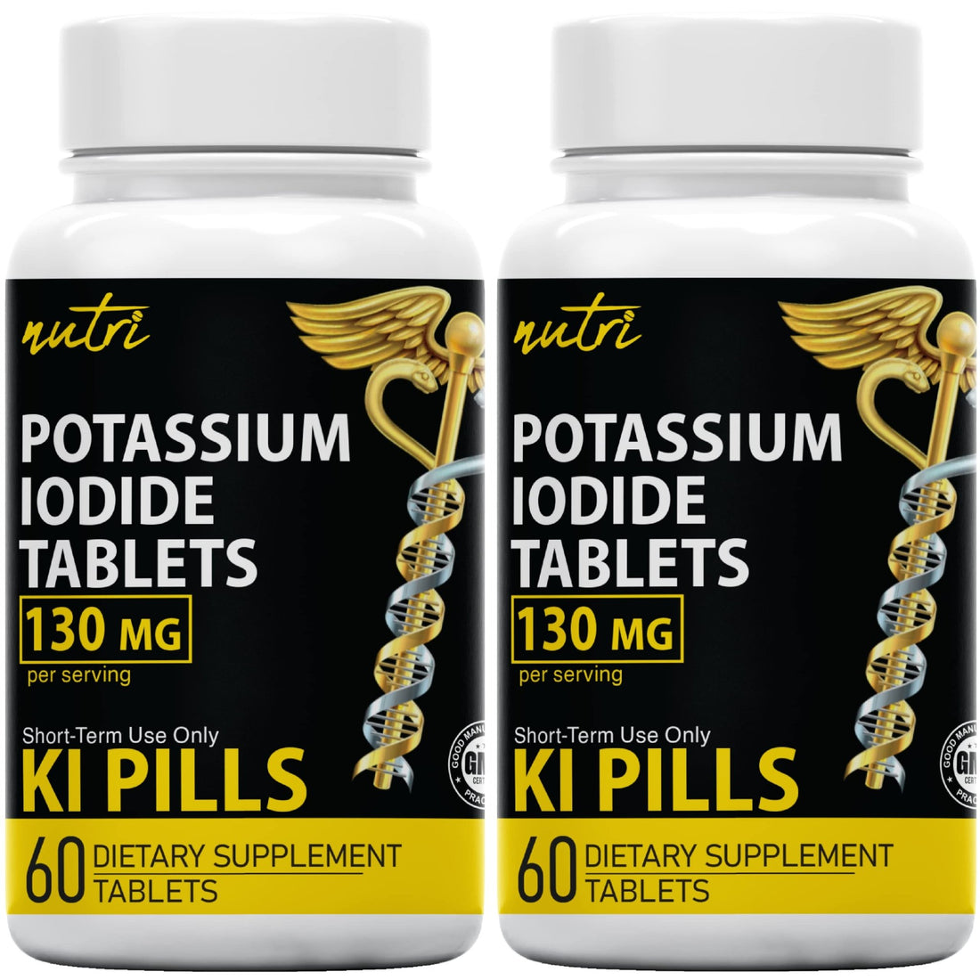 Potassium Iodide Tablets 130 mg (Pack of 2) - (120 Tablets) 10 Year Shelf-Life EXP 2034 to 2035 - Ki Pills - Yoduro de potasio - Nutri Supplements - OzHealthStandard