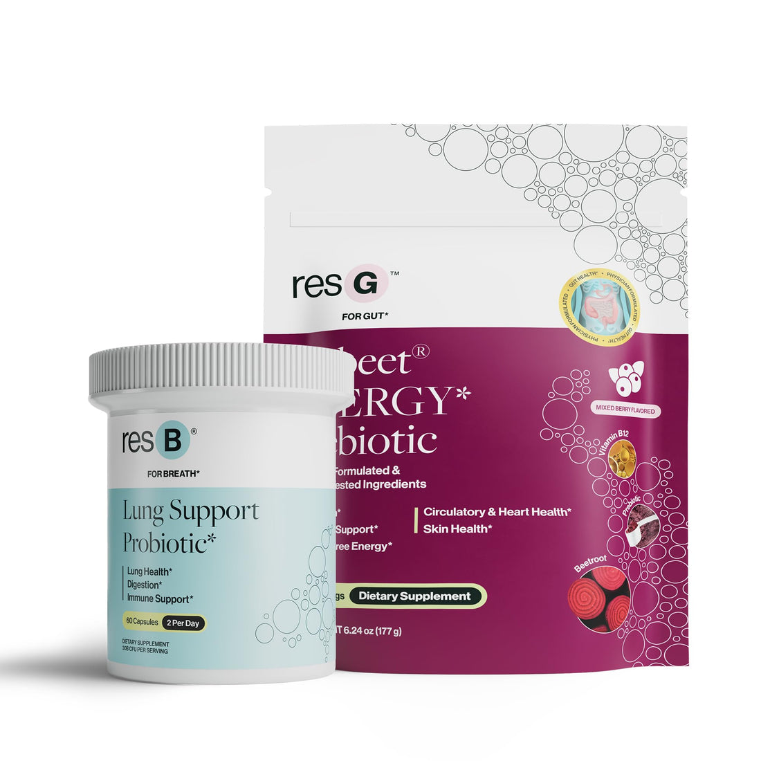 Power Gut Bundle - Lung Probiotic & GLP-1 Prebiotic, Clinically Trialed Respiratory Health Support & Metabolism Boost, Supplement Vitamins - resB (30 Servings) & prebeet (30 Servings) - OzHealthStandard