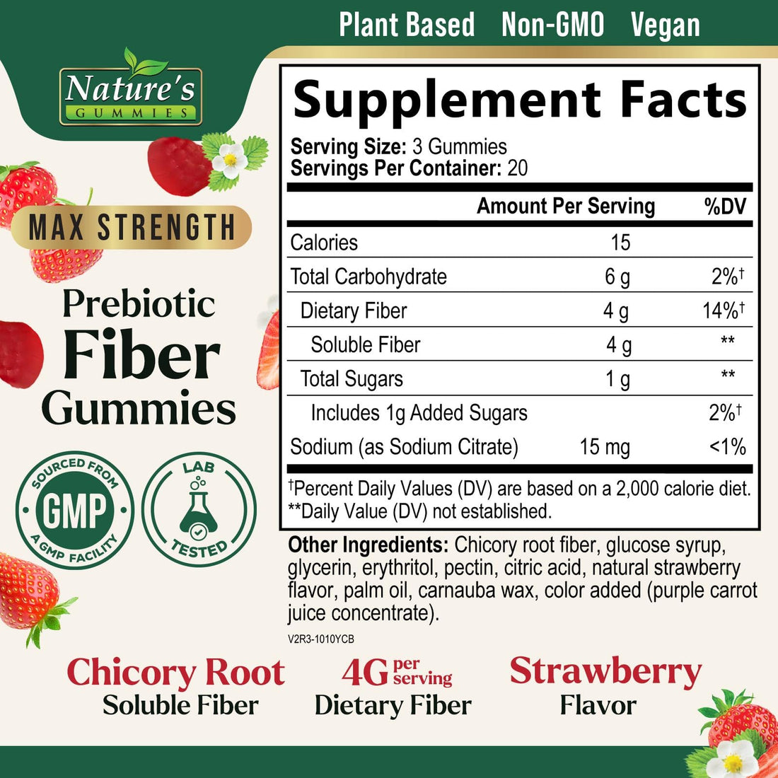 Prebiotic Fiber Gummies - 4g Dietary Fiber Per Serving - Extra Strength Daily Supplement for Adults - Tasty Strawberry Flavor - Plant Based Digestive - OzHealthStandard