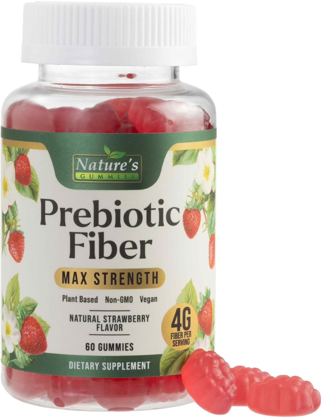 Prebiotic Fiber Gummies - 4g Dietary Fiber Per Serving - Extra Strength Daily Supplement for Adults - Tasty Strawberry Flavor - Plant Based Digestive - OzHealthStandard