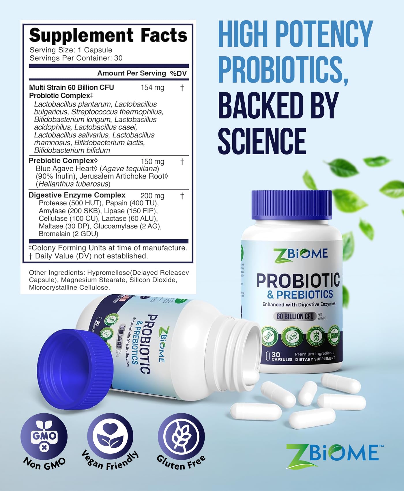 Prebiotics and Probiotics for Men & Women – 60 Billion CFU with 10 Strains – Pre and Probiotics with Acidophilus for Immune, Gut Health, Digestive Support, Constipation,Diarrhea, Gas & Bloating -30ct - OzHealthStandard