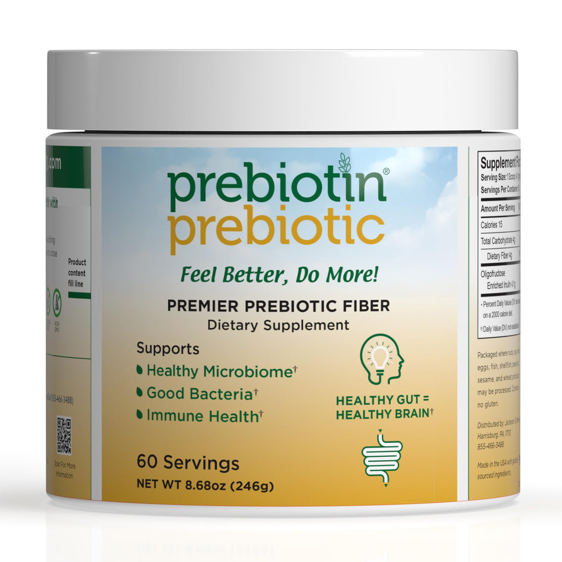 Prebiotin Prebiotic Fiber Supplement Powder 8.68 oz Supports Digestive Health High Fiber, Boosts Probiotics, Reduces Hunger All-Natural, Gluten-Free - OzHealthStandard