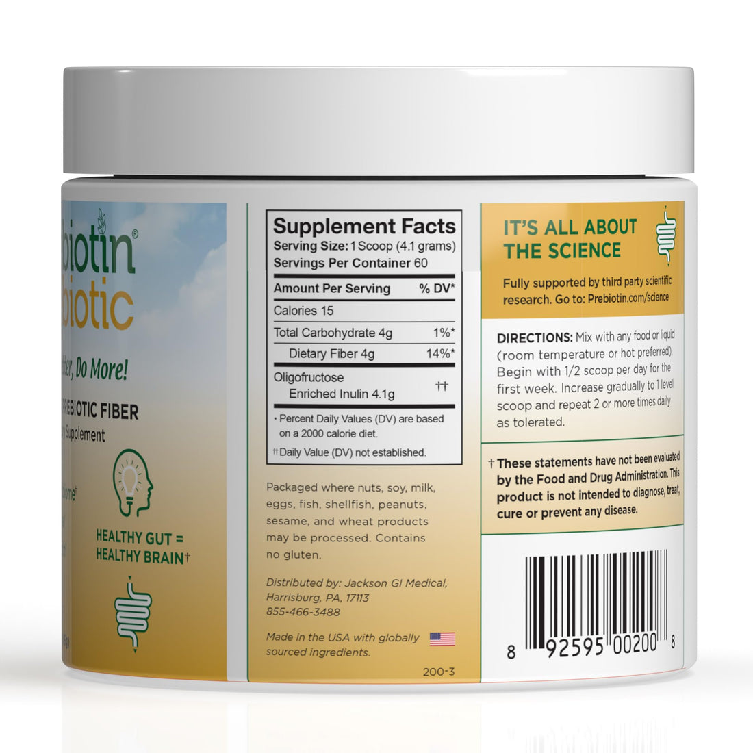 Prebiotin Prebiotic Fiber Supplement Powder 8.68 oz Supports Digestive Health High Fiber, Boosts Probiotics, Reduces Hunger All-Natural, Gluten-Free - OzHealthStandard