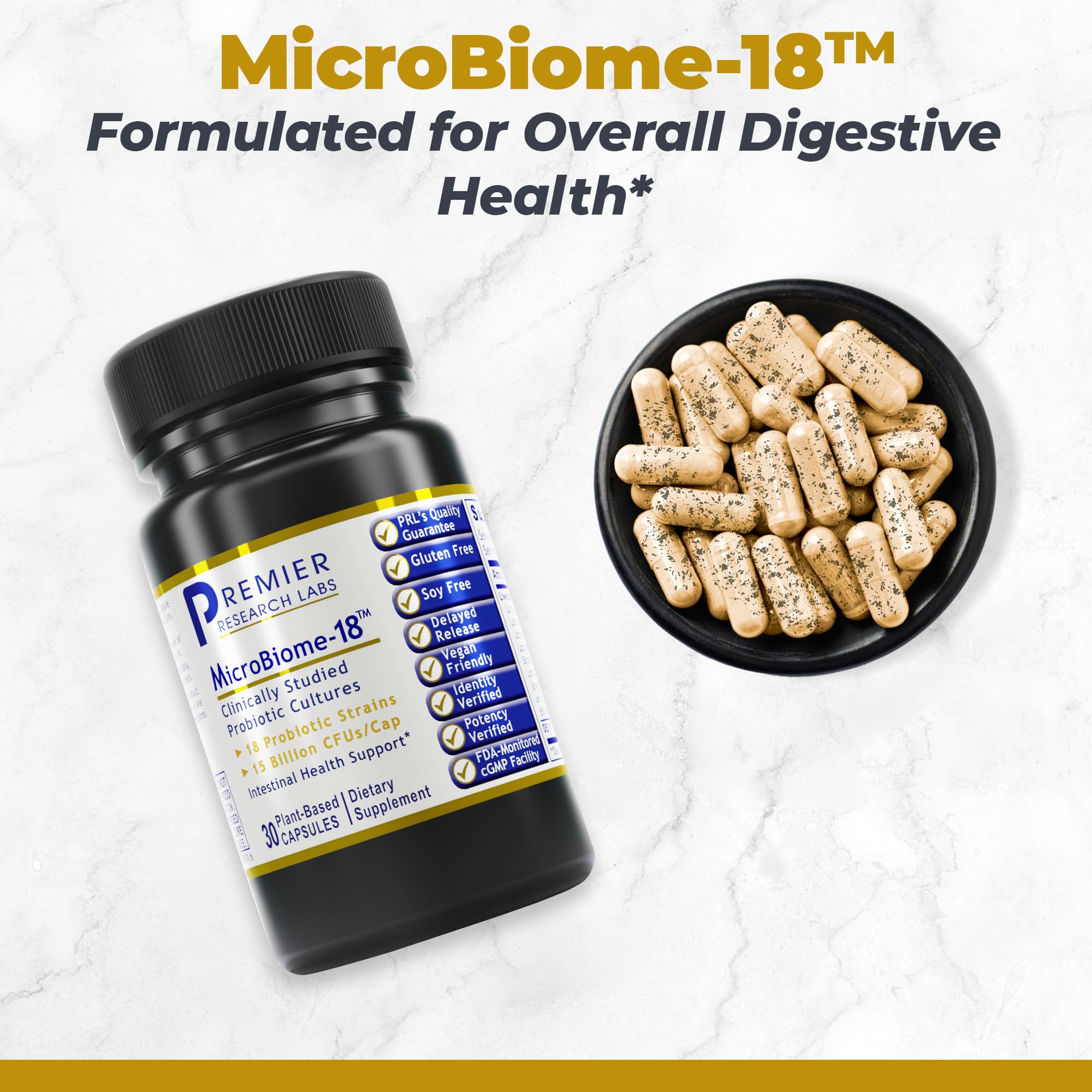 Premier Research Labs MicroBiome-18 - Probiotics for Digestive Health, Probiotics with Lactobacillus Acidophilus for Women and Men, Reuteri for Healthy Gut - OzHealthStandard