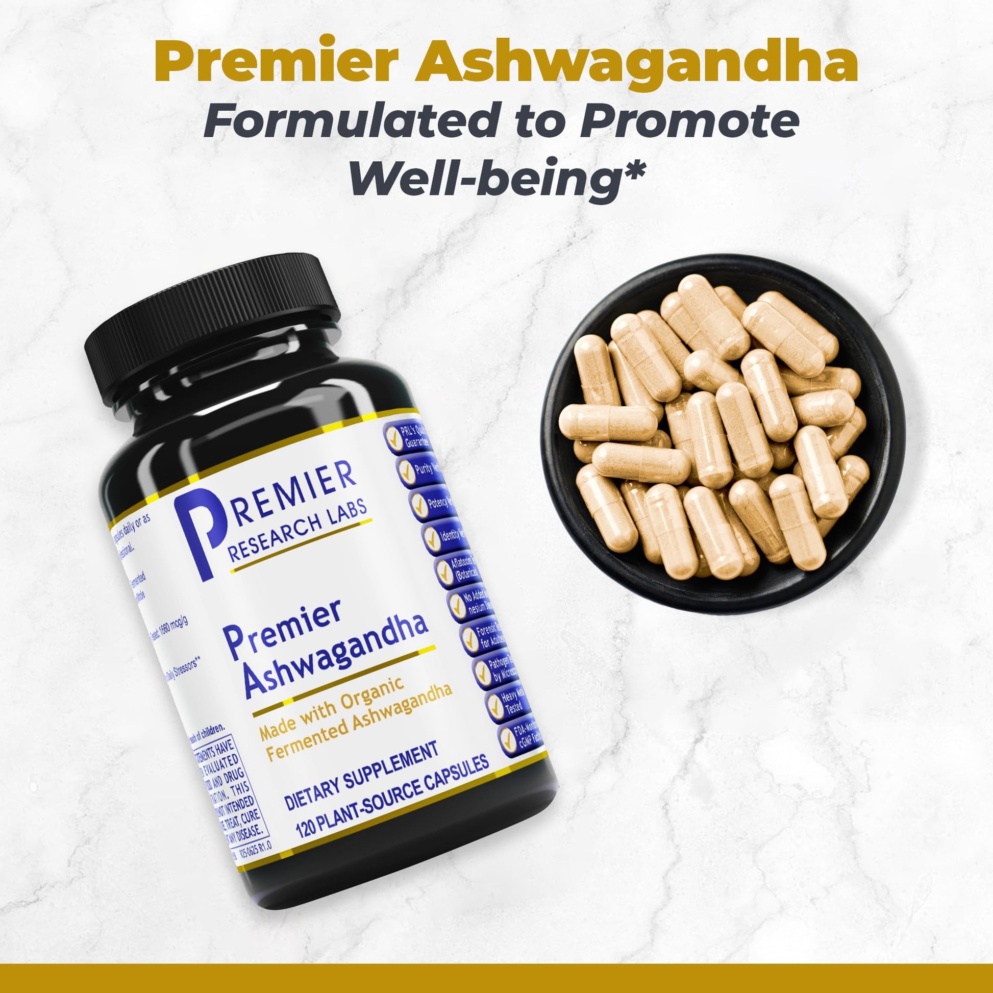 Premier Research Labs Premier Ashwagandha - Pure Supplement for Women & Men with Organic Ashwagandha Root, Herbal Pills for Stress & Sleep Support, Fermented for Absorption - 120 Plant-Based Capsules - OzHealthStandard