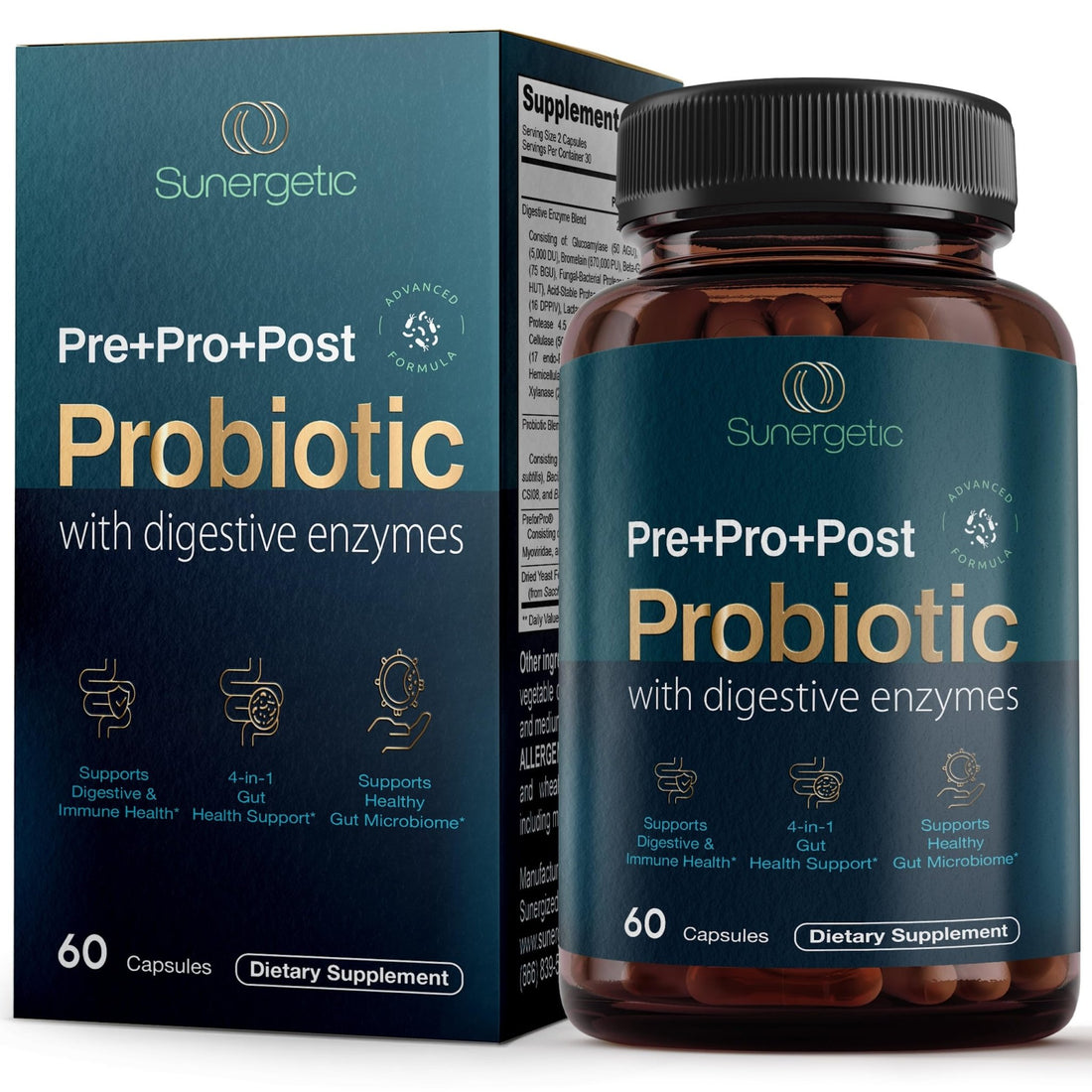 Premium 4-in-1 Probiotic Prebiotic, Postbiotic & Digestive Enzymes for Men & Women – Supports Gut, Digestion & Immunity –Complete Gut Health with Pre, Post - OzHealthStandard