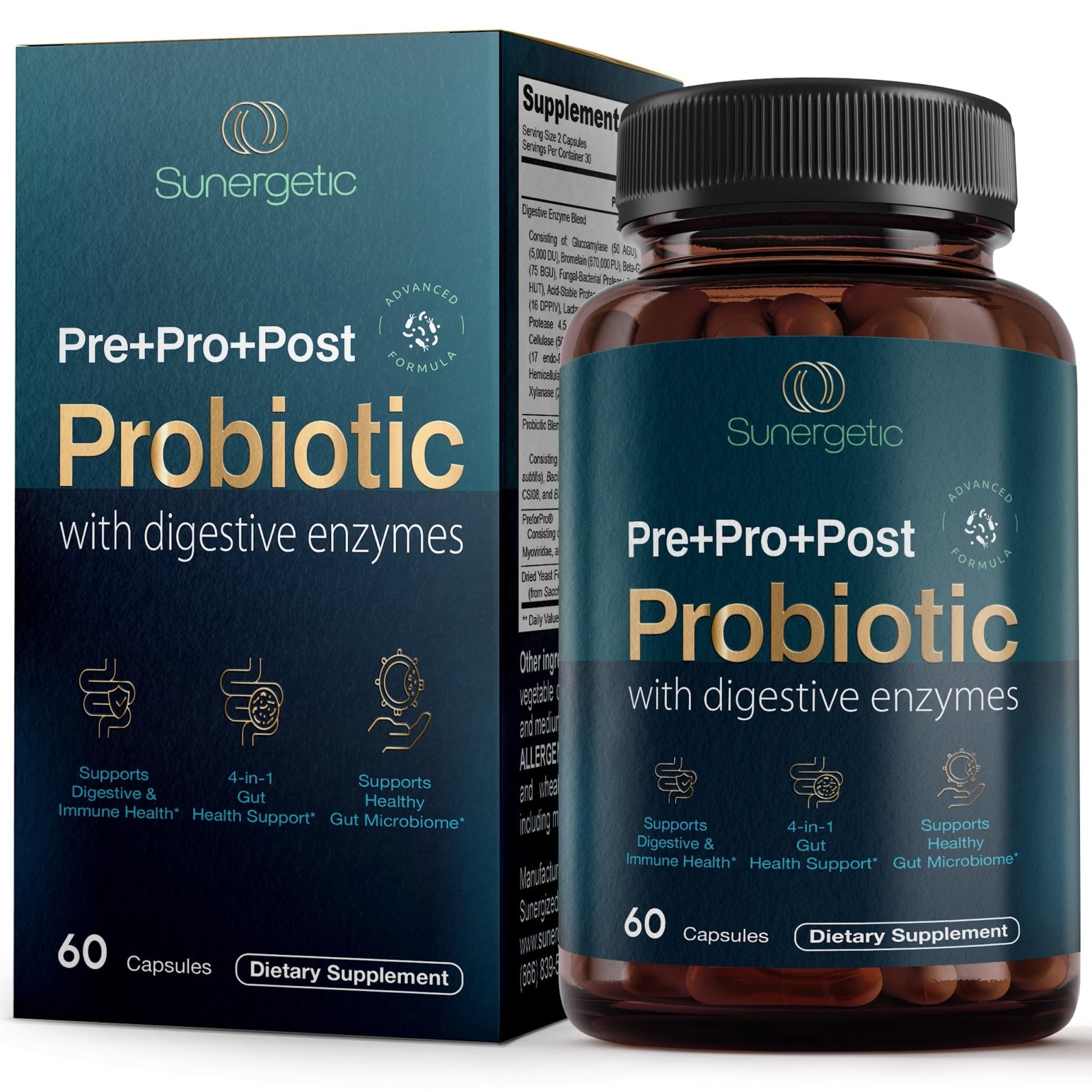 Premium 4-in-1 Probiotic Prebiotic, Postbiotic & Digestive Enzymes for Men & Women – Supports Gut, Digestion & Immunity –Complete Gut Health with Pre, Post - OzHealthStandard