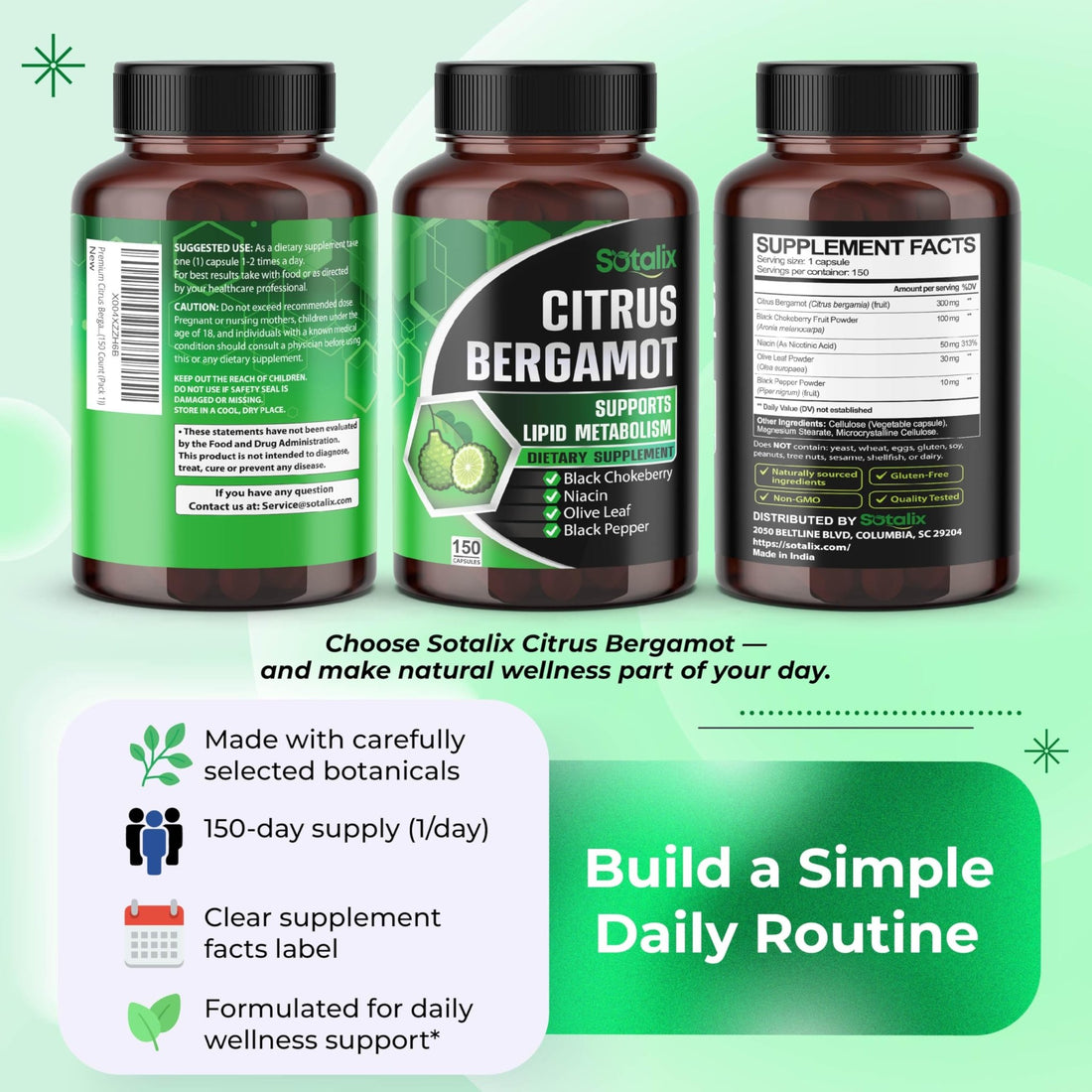 Premium Citrus Bergamot Organic Bergamot Supplement with Niacin Black Chokeberry Olive Leaf Black Pepper - OzHealthStandard