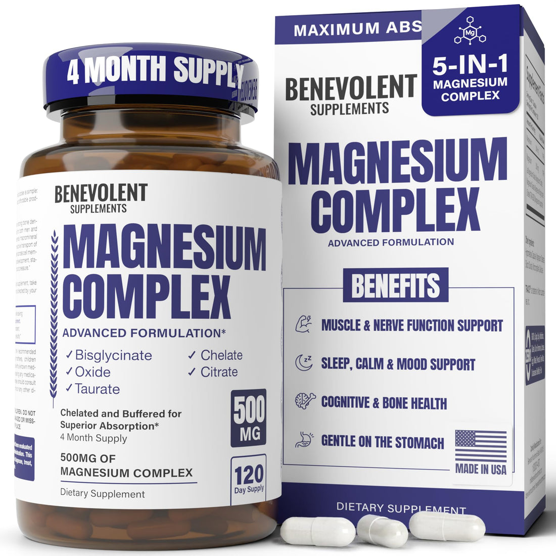 Premium Magnesium Capsules 500mg, High Absorption Formula Chelated Buffered Citrate to Support Digestion, Bone, Sleep & Muscle Health - OzHealthStandard