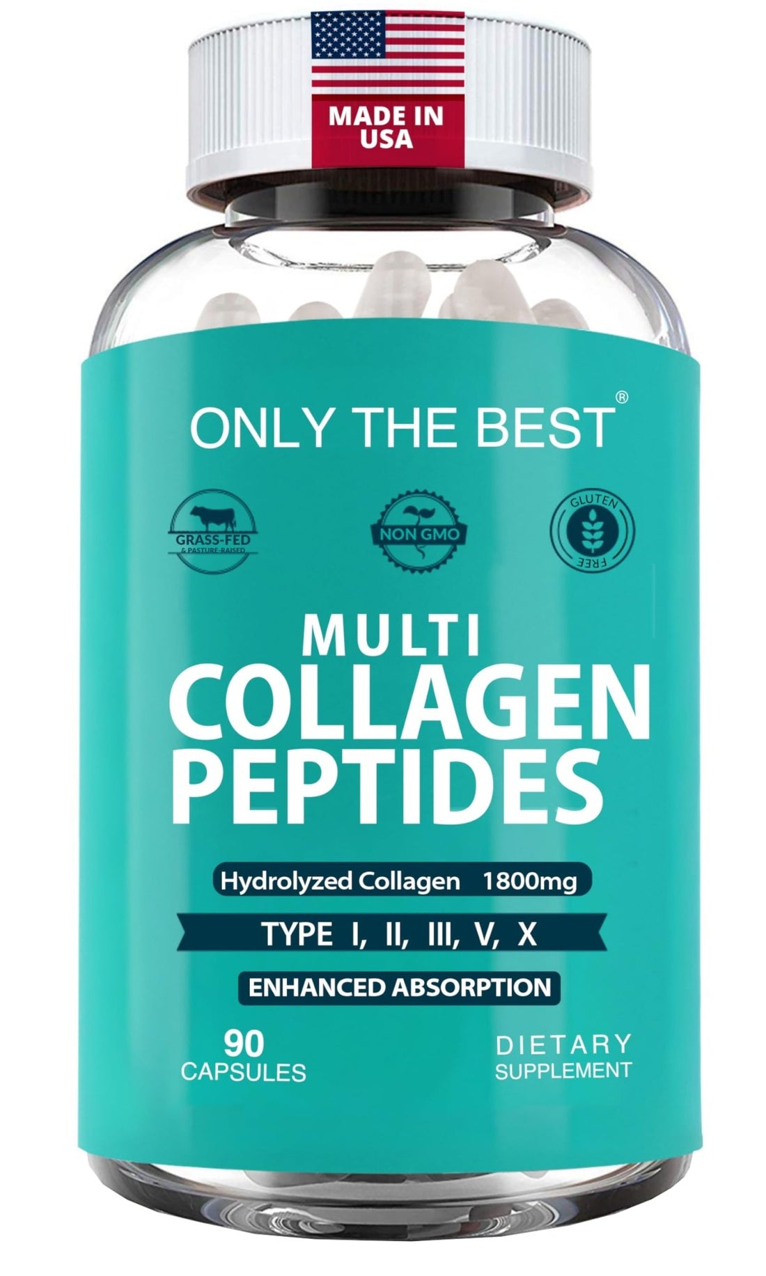 Premium Multi Collagen Peptides Capsules 1800mg - Types I, II, III, V, X To Support Skin, Hair, Nails - Helps Bones, Joints, Muscles, & Digestive Health - OzHealthStandard