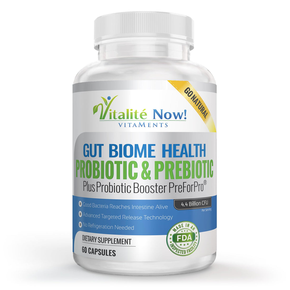 Premium Probiotic plus Ultimate Prebiotic - Gut Biome Builder & Restoration - 4.4 Bn CFU - Best for Women & Men - Bacteria Reaches Intestine within Hours - OzHealthStandard
