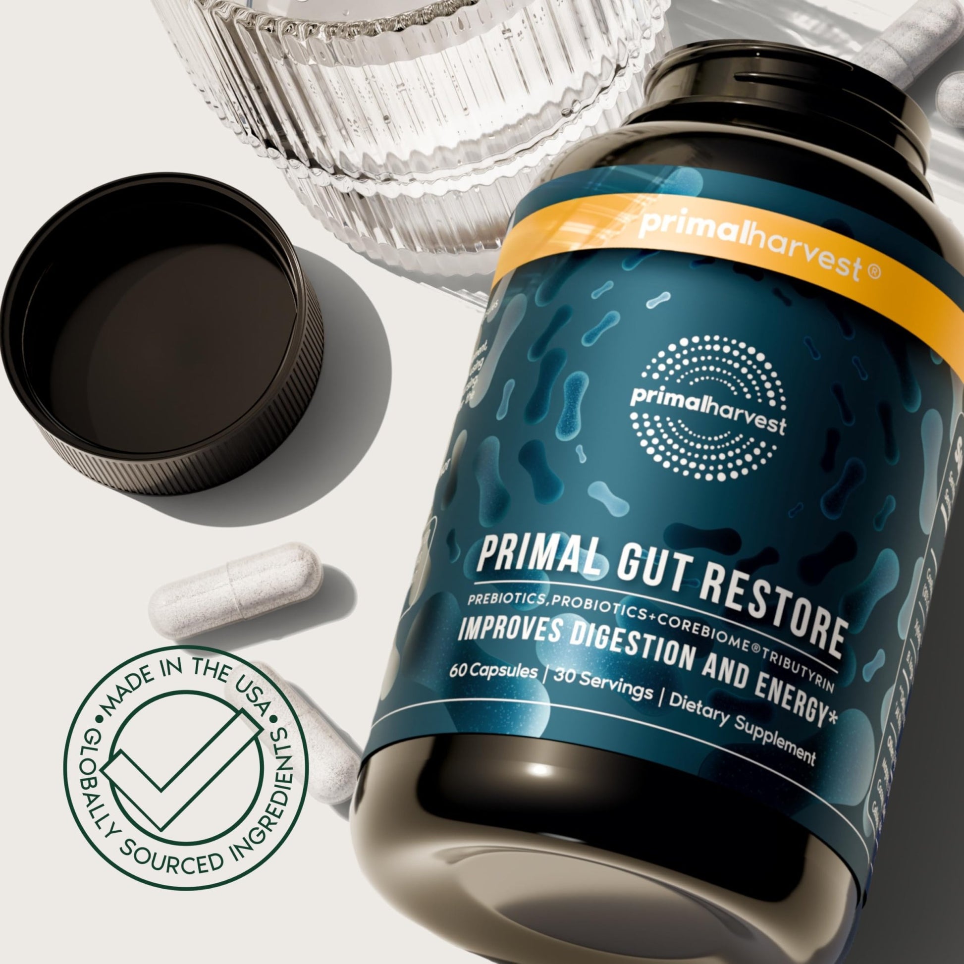 Primal Harvest 2 Pack, Restore for Gut Health, Primal Gut Restore w/POSTbiotics, PREbiotics and PRObiotics for Women and Men, 60 CT - Digestion, - OzHealthStandard