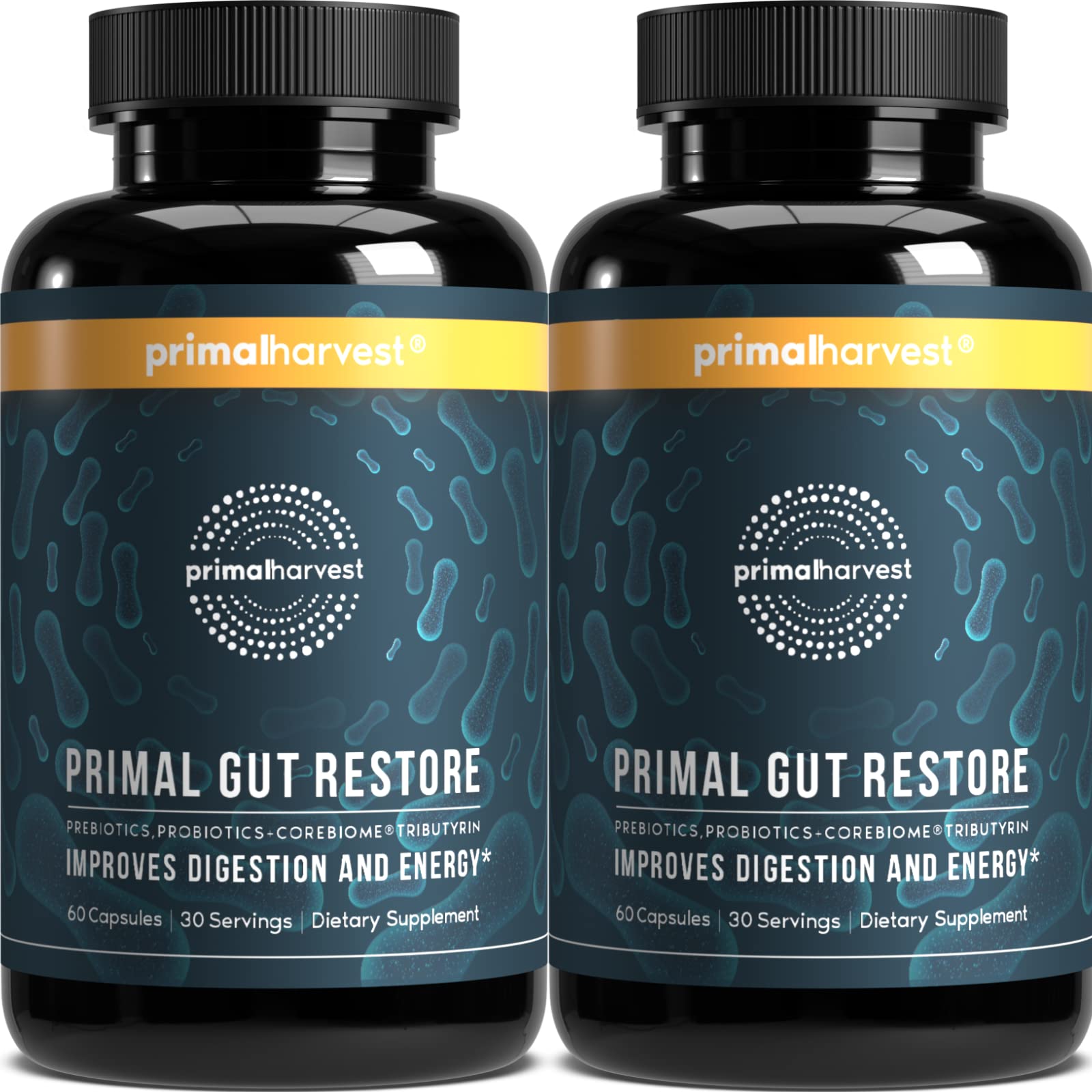 Primal Harvest 2 Pack, Restore for Gut Health, Primal Gut Restore w/POSTbiotics, PREbiotics and PRObiotics for Women and Men, 60 CT - Digestion, - OzHealthStandard