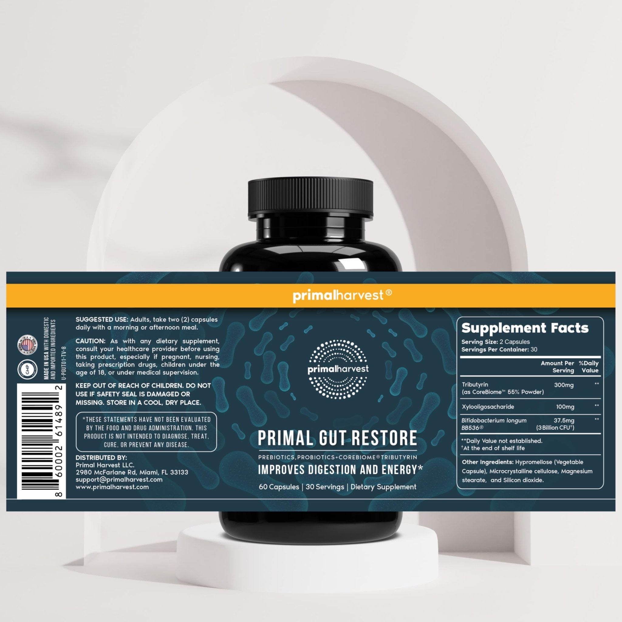 Primal Harvest 2 Pack, Restore for Gut Health, Primal Gut Restore w/POSTbiotics, PREbiotics and PRObiotics for Women and Men, 60 CT - Digestion, - OzHealthStandard