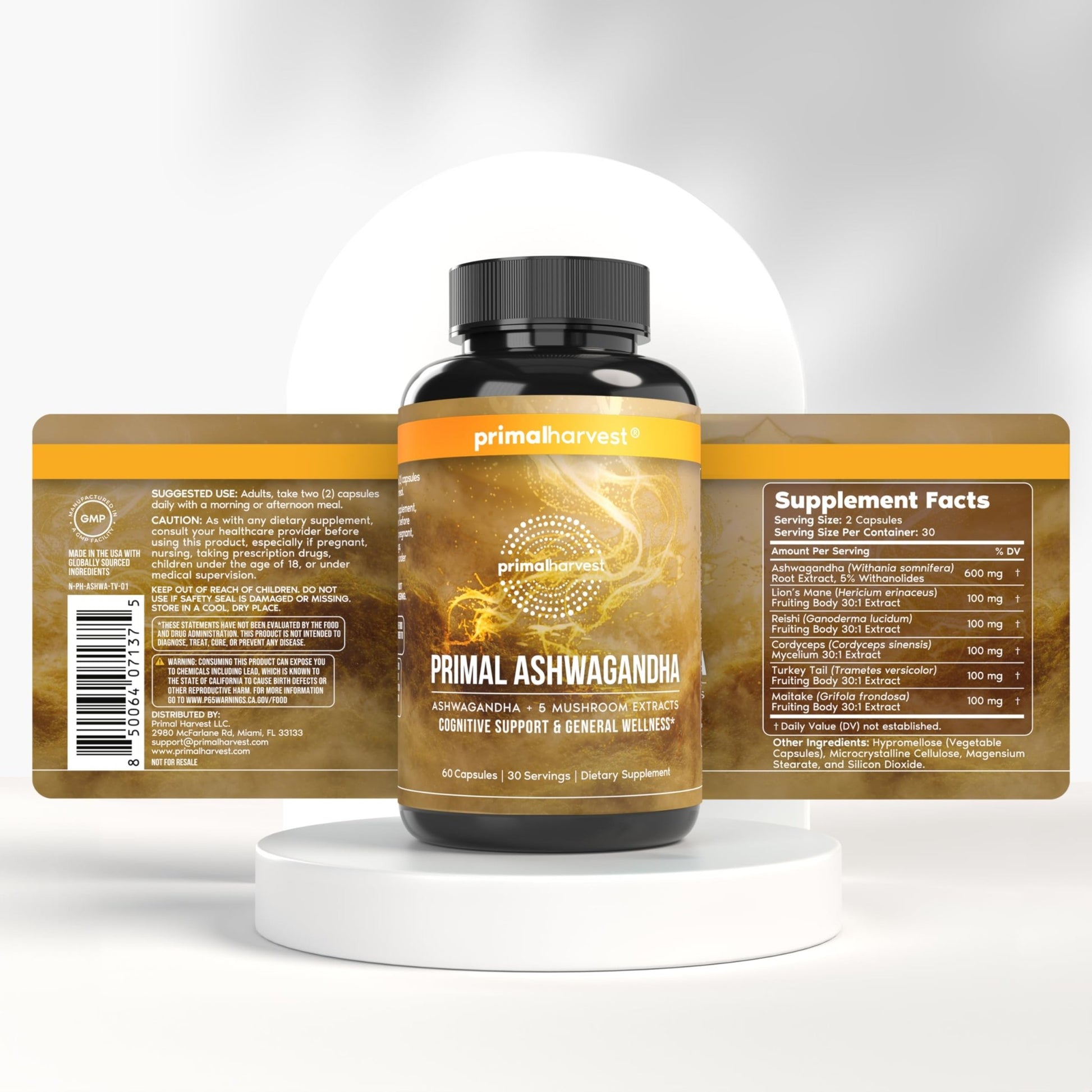 Primal Harvest Ashwagandha Supplement with 5 Mushroom Extracts: Lion’s Mane, Reishi, Cordyceps, Turkey Tail & Maitake for Immune Support & Cognitive Health - OzHealthStandard