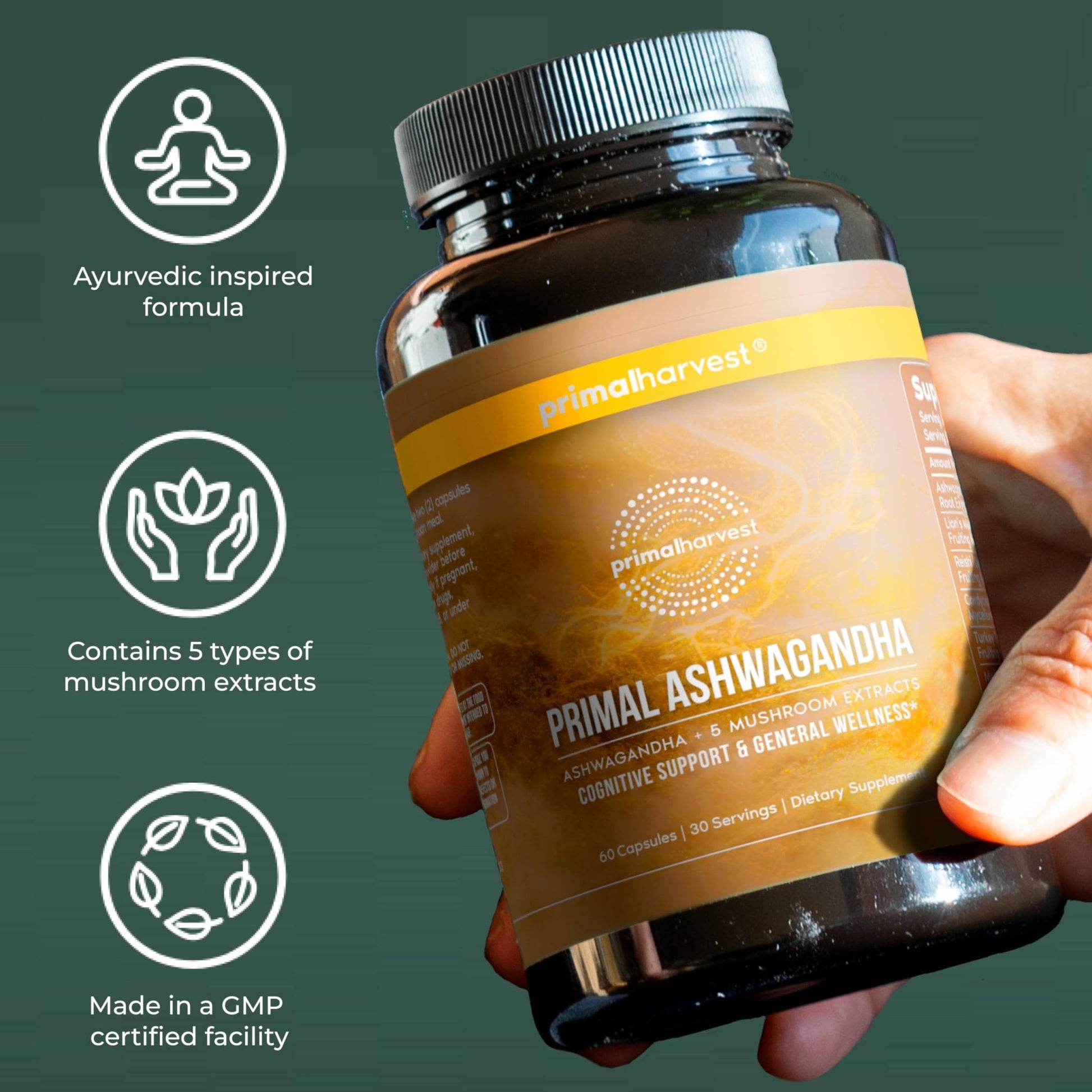 Primal Harvest Ashwagandha Supplement with 5 Mushroom Extracts: Lion’s Mane, Reishi, Cordyceps, Turkey Tail & Maitake for Immune Support & Cognitive Health - OzHealthStandard
