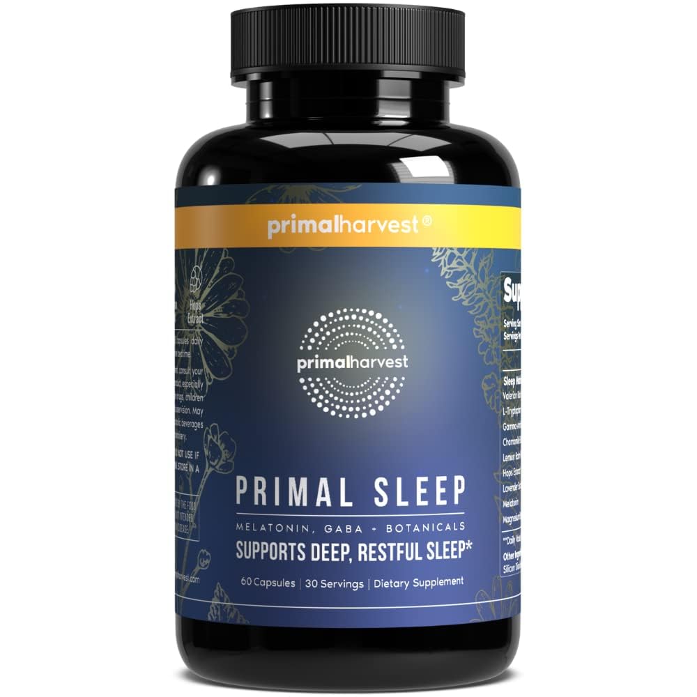 Primal Harvest Primal Sleep Support Supplement for Adults with Melatonin, GABA, Valerian Root, L-Tryptophan, Magnesium Bisglycinate Chelate - OzHealthStandard