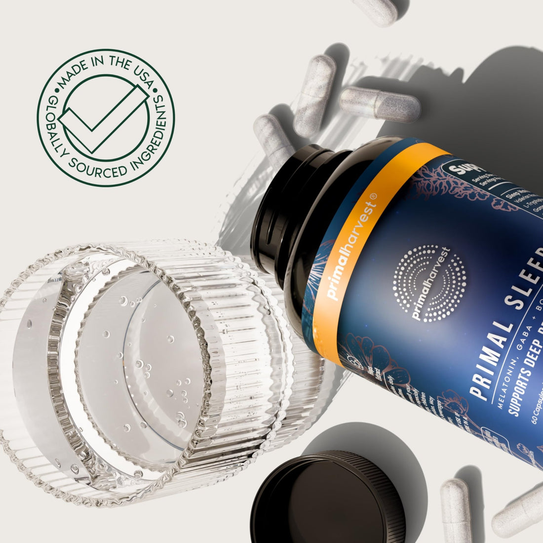 Primal Harvest Primal Sleep Support Supplement for Adults with Melatonin, GABA, Valerian Root, L-Tryptophan, Magnesium Bisglycinate Chelate - OzHealthStandard