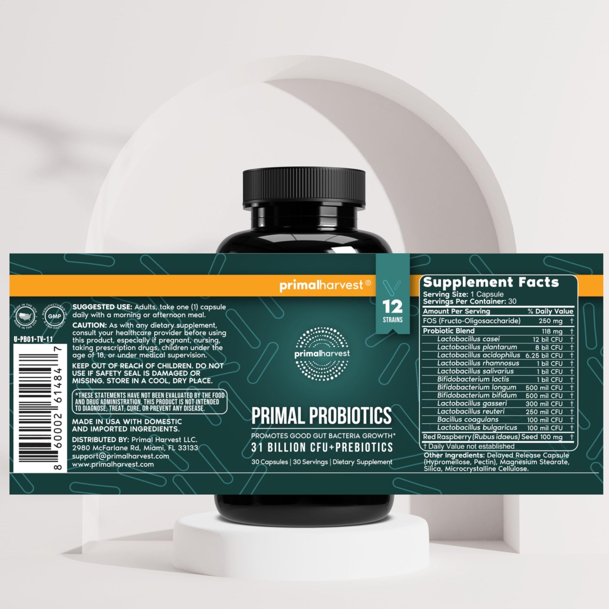 Primal Harvest Probiotics for Women and Men Shelf-Stable with Prebiotics Daily Supplement for Adults 60 Capsules (2 Pack) - OzHealthStandard