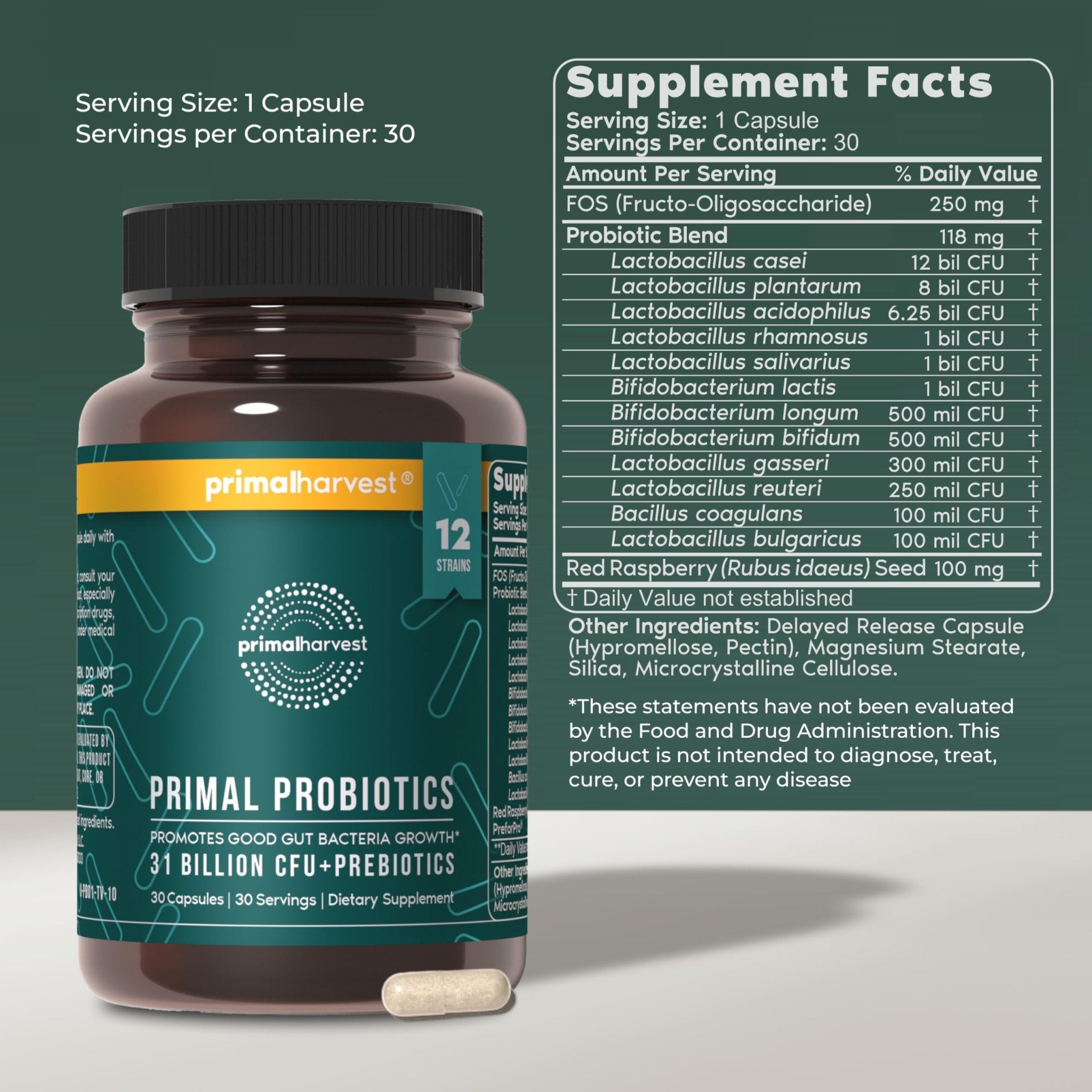 Primal Harvest Probiotics for Women & Men Daily Probiotic Supplement with 12 Strains for Gut & Digestive Health 30 Capsules - OzHealthStandard