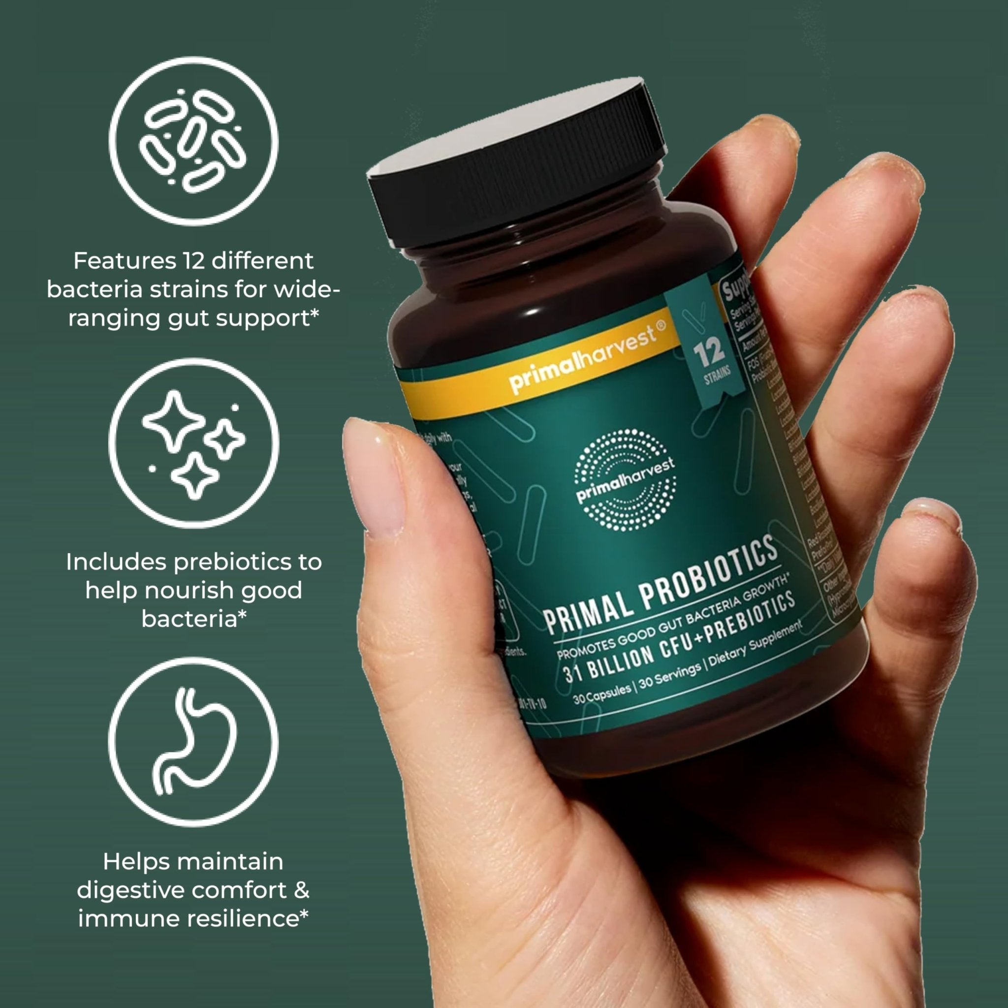 Primal Harvest Probiotics for Women & Men Daily Probiotic Supplement with 12 Strains for Gut & Digestive Health 30 Capsules - OzHealthStandard
