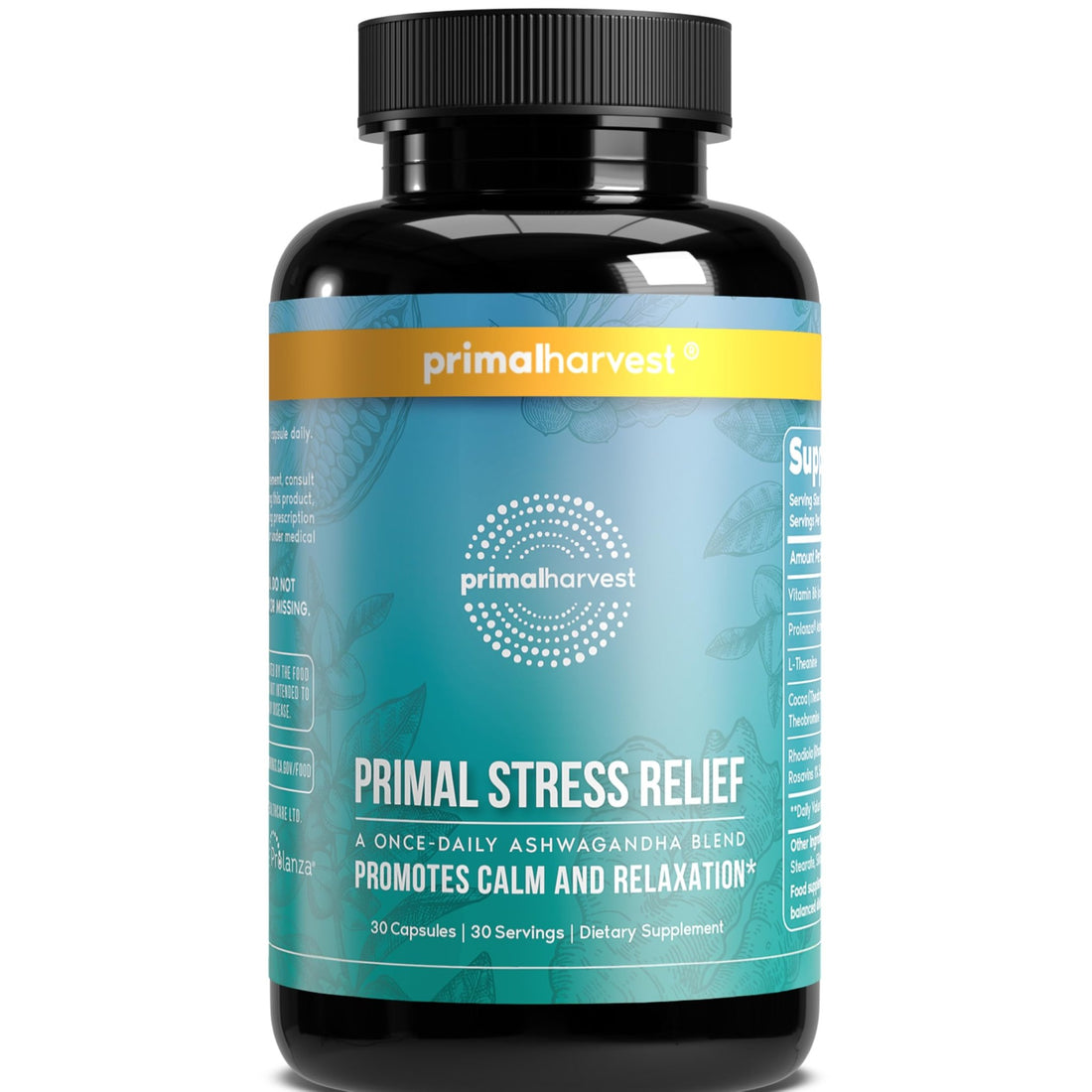 Primal Harvest Stress Relief Supplement for Women and Men Pure Ashwagandha Root Extract, L-Theanine Supplements, 30 Capsules - OzHealthStandard