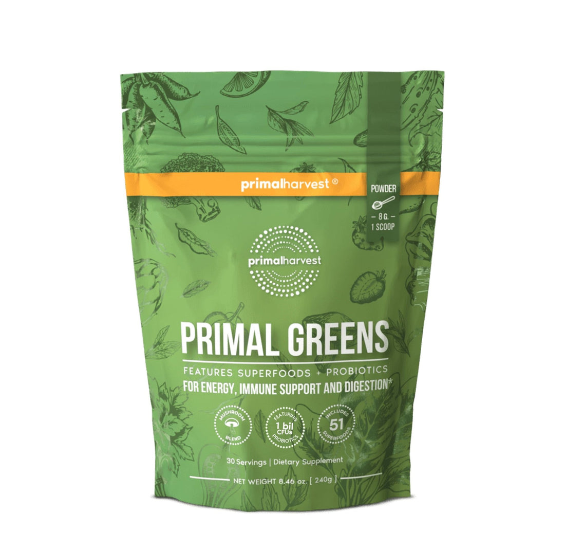Primal Harvest Super Greens Powder, 30 Servings w/+50 Greens Superfood Chlorella, Probiotics, Green Tea, Wheatgrass, - OzHealthStandard