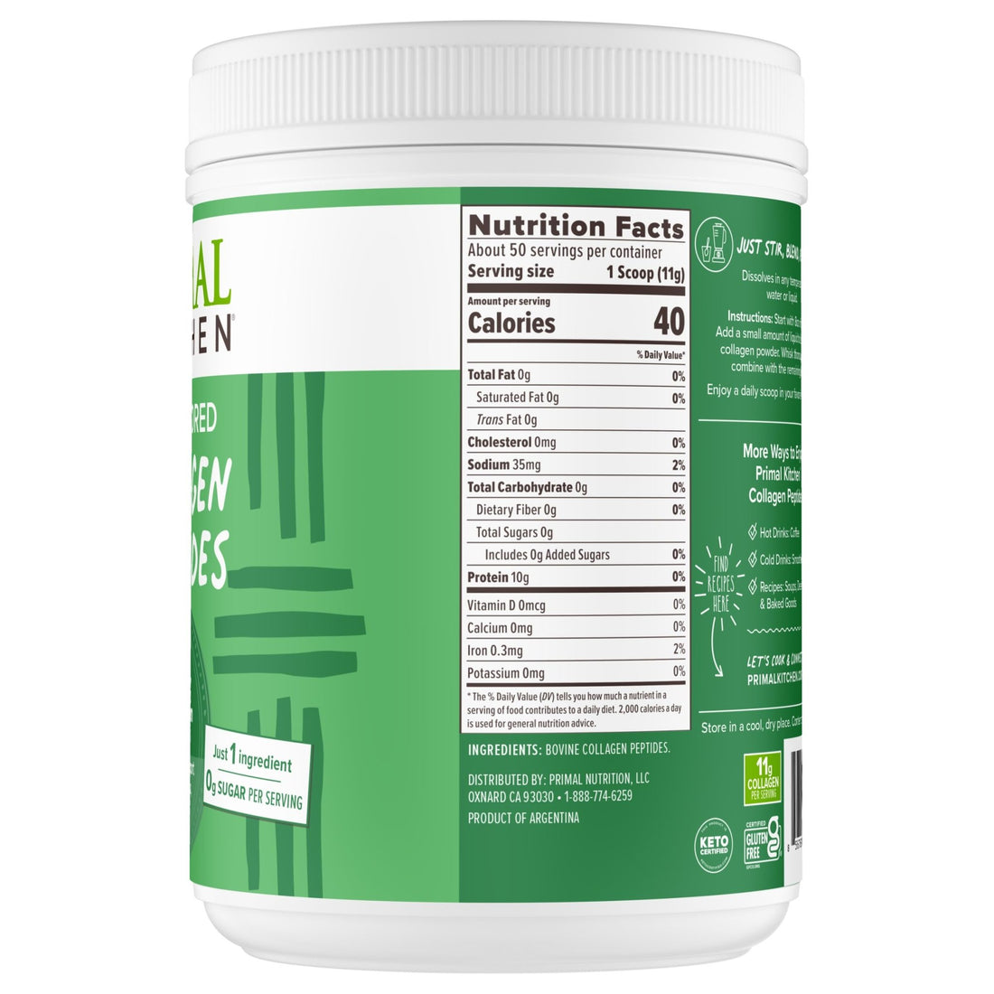 Primal Kitchen Collagen Peptides, Unflavored Collagen Powder, 1.2 Pounds - OzHealthStandard