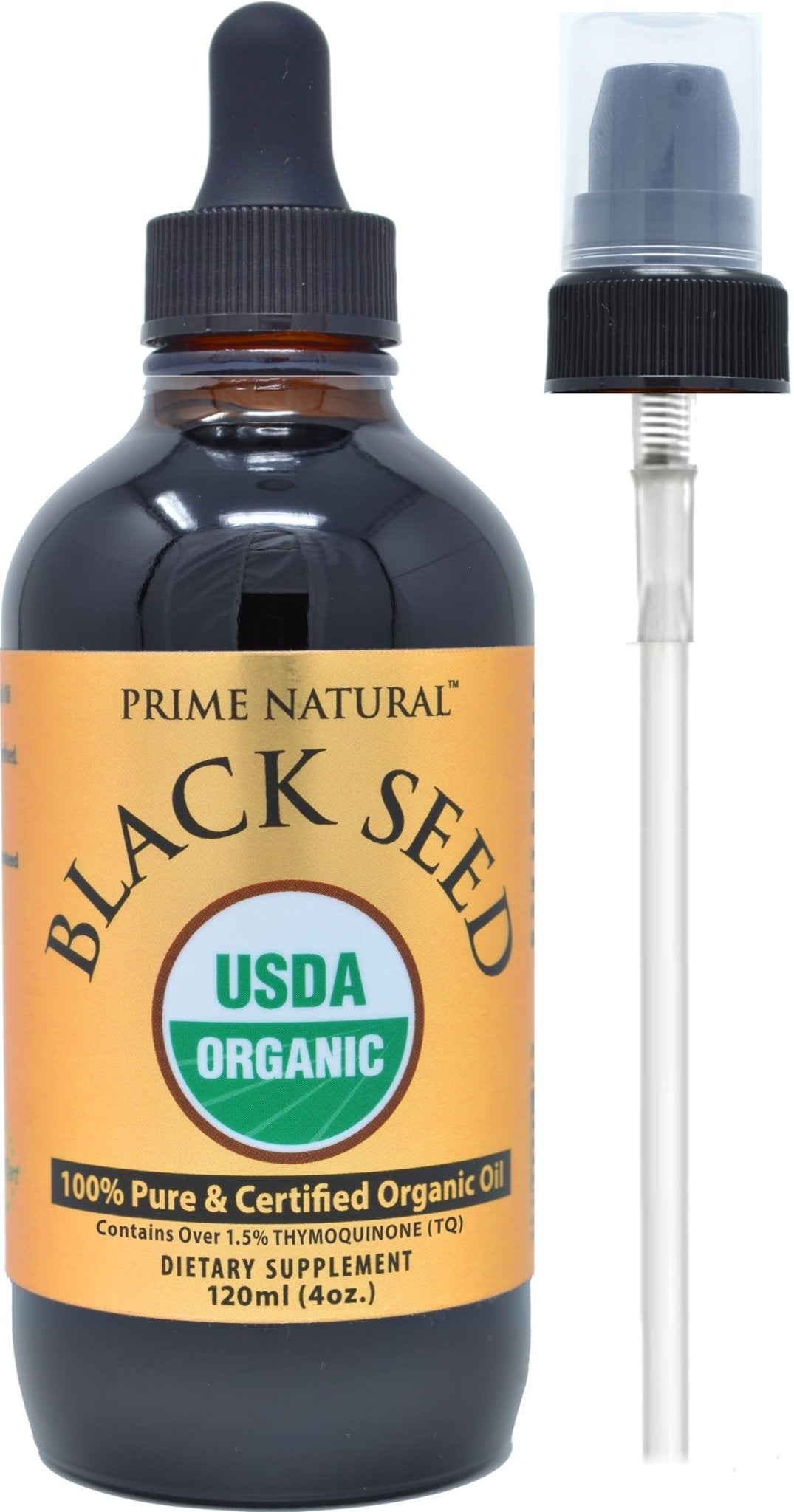 Prime Natural Organic Black Seed Oil 4oz - Cold Pressed Unrefined High Thymoquinone 1.7% USDA Certified - Turkish Origin Potent Nigella Sativa Liquid - OzHealthStandard