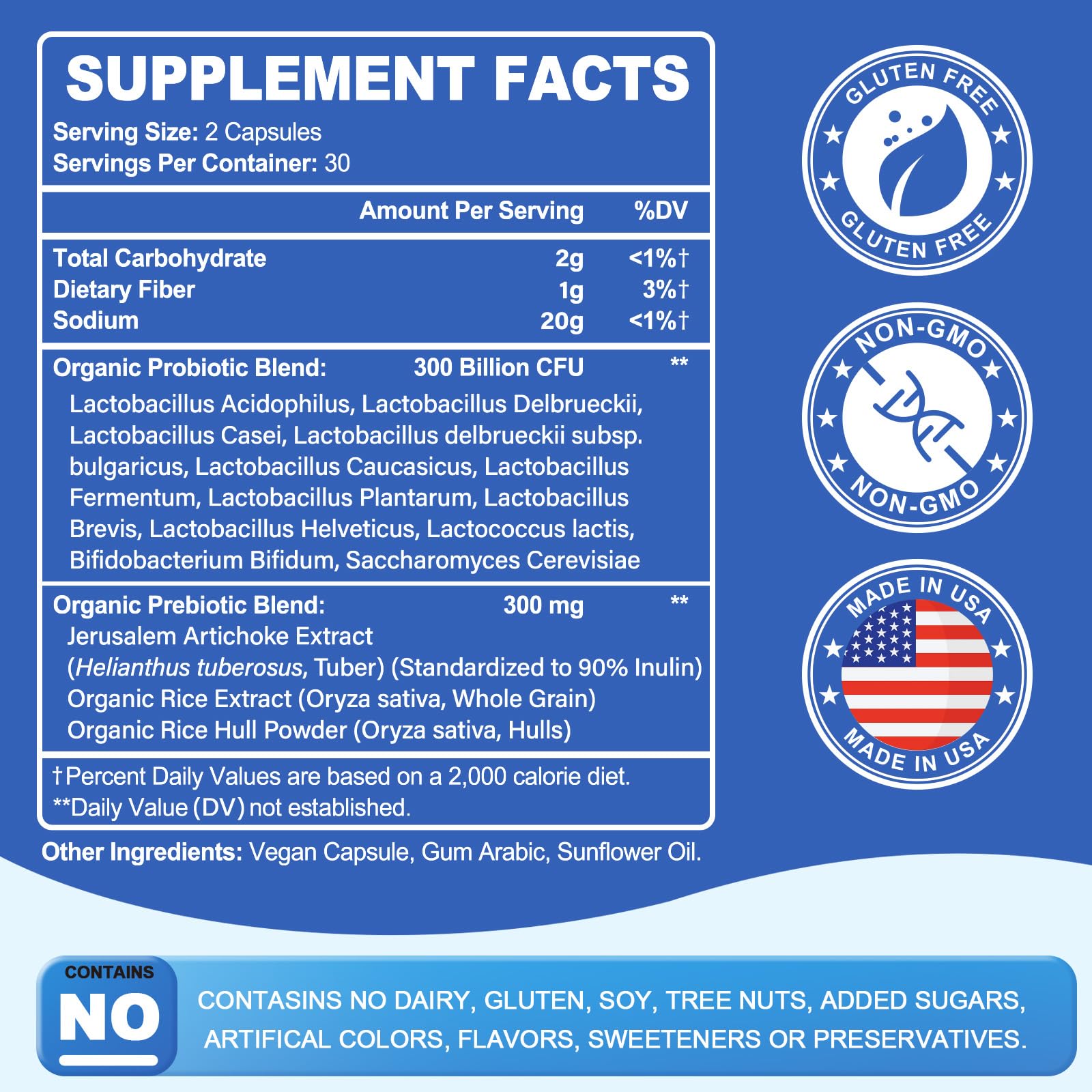 Probiotic 300 Billion CFU - 12 Strains with Organic Prebiotics for Digestive & Gut, Immune, Bloating Health - Probiotics for Women and Men - Daily Dairy Free, Shelf Stable - 60 Counts - OzHealthStandard