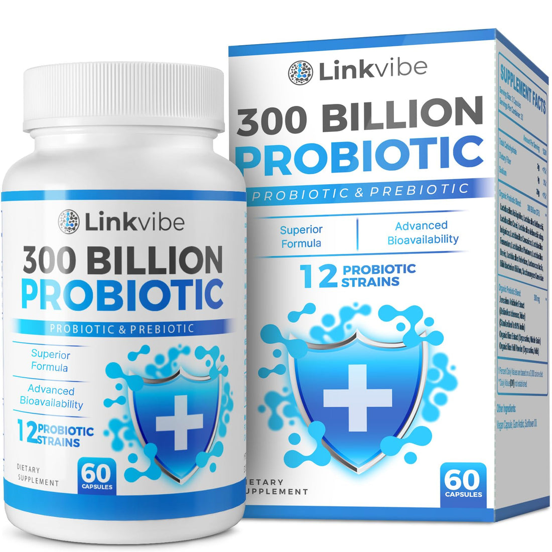 Probiotic 300 Billion CFU - 12 Strains with Organic Prebiotics for Digestive & Gut, Immune, Bloating Health - Probiotics for Women and Men - Daily Dairy Free, Shelf Stable - 60 Counts - OzHealthStandard